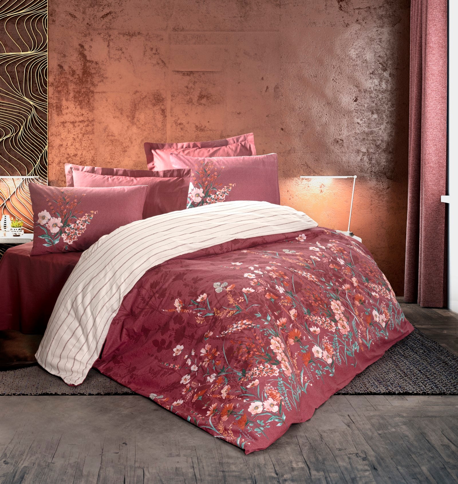 Cotton Box Feminine Single Duvet Cover Set Vina Bordeaux