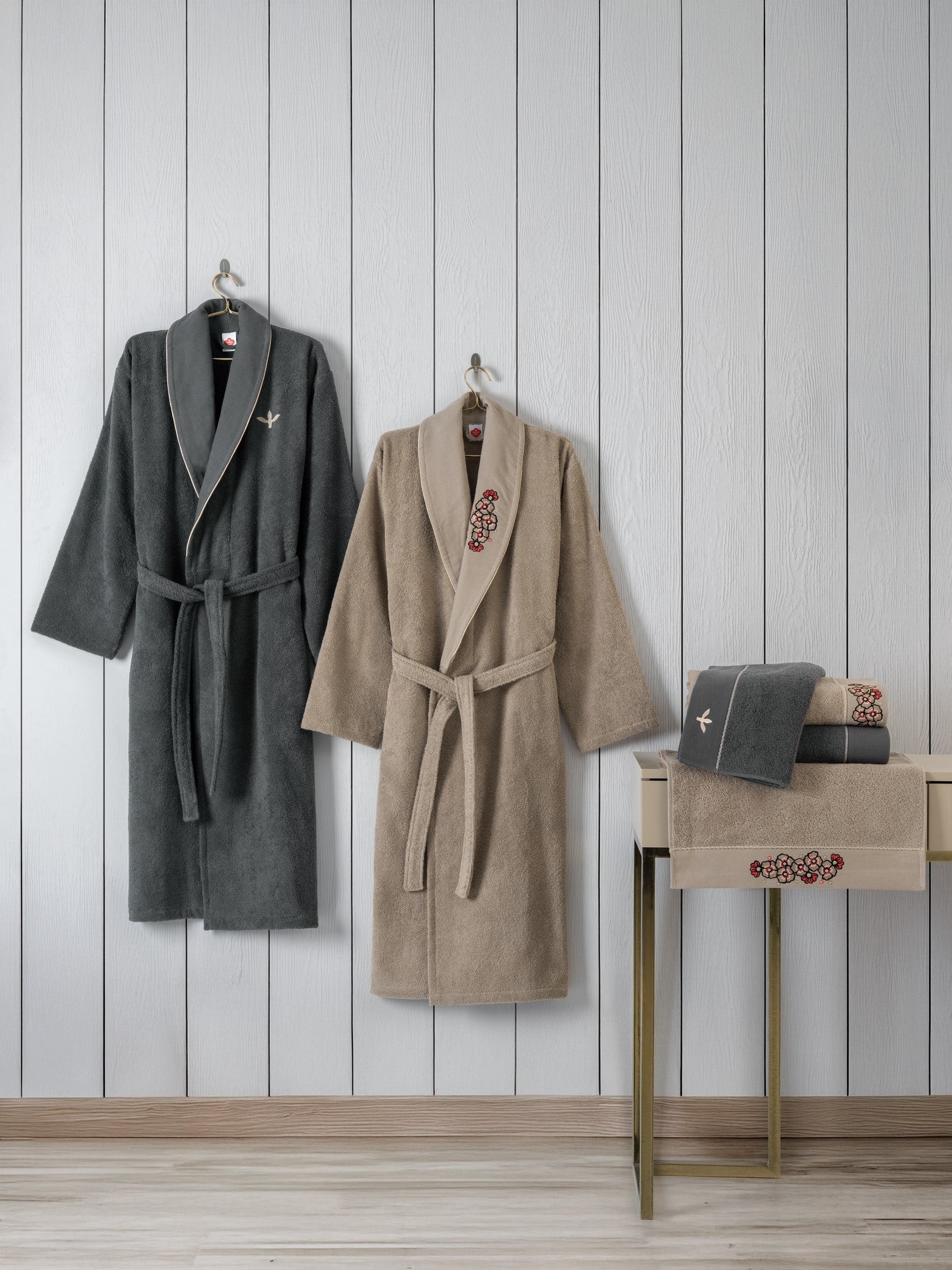 Cotton Box Folk Art Family Robe Set Yamka Beige-Anthracite