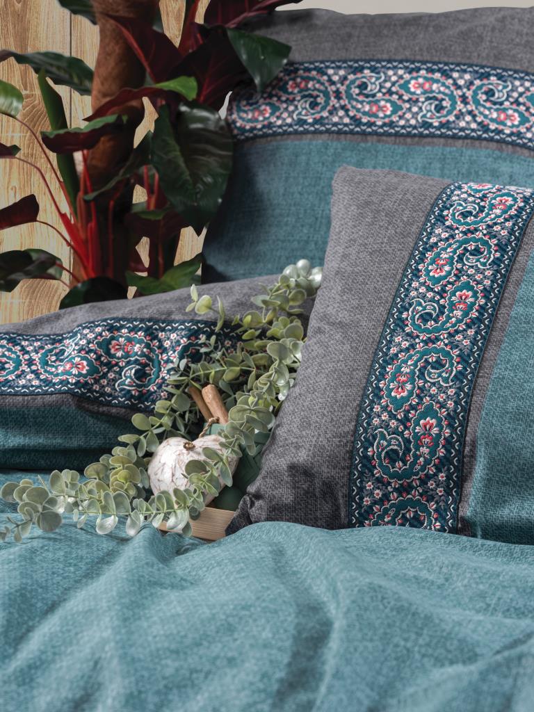 Комплект пододеяльников Cotton Box Folk Art для двоих Эрна Петрол