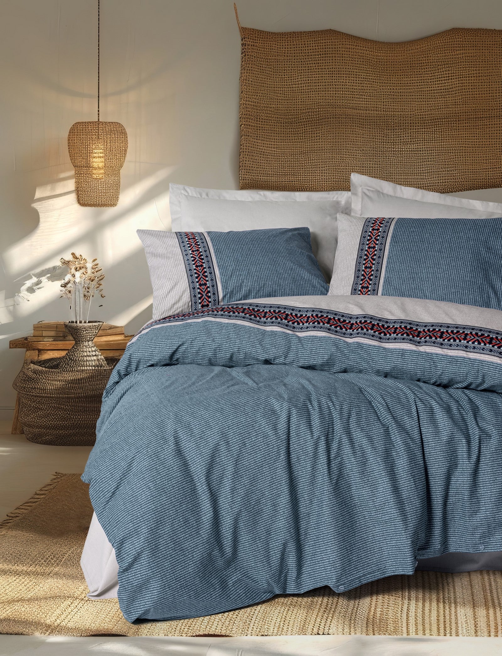 Cotton Box Folk Art Double Duvet Cover Set Polku Gray