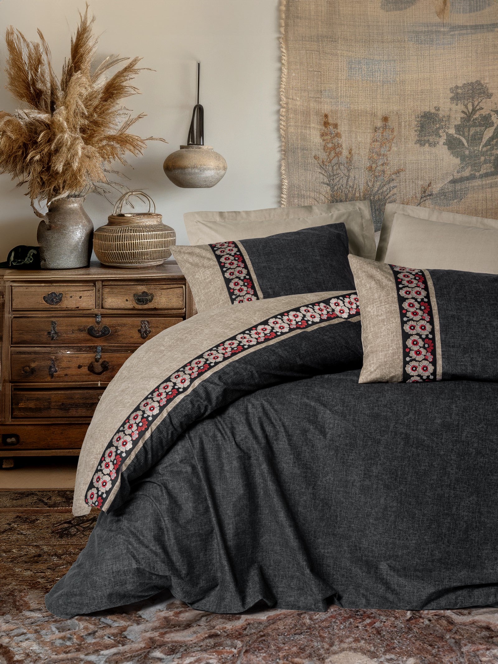 Cotton Box Folk Art Double Duvet Cover Set Yamka Beige