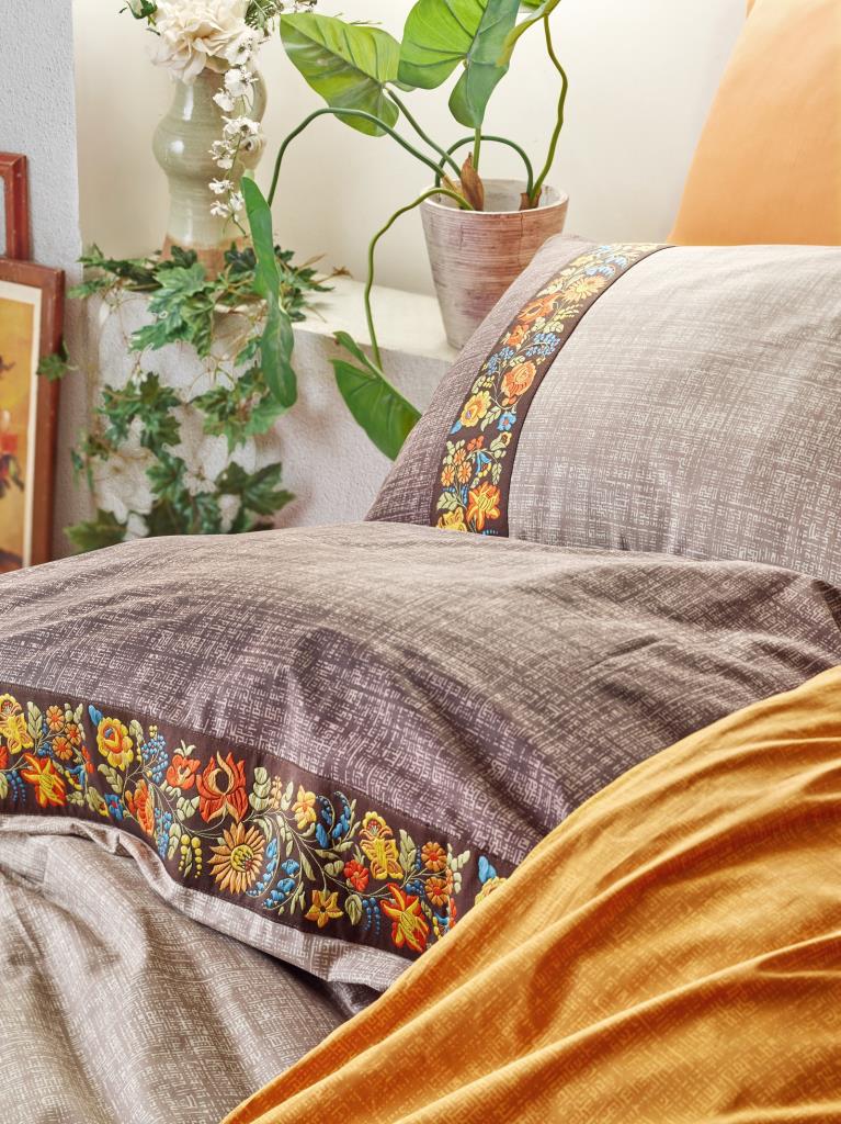 Cotton Box Folk Art Single Duvet Cover Set Mink