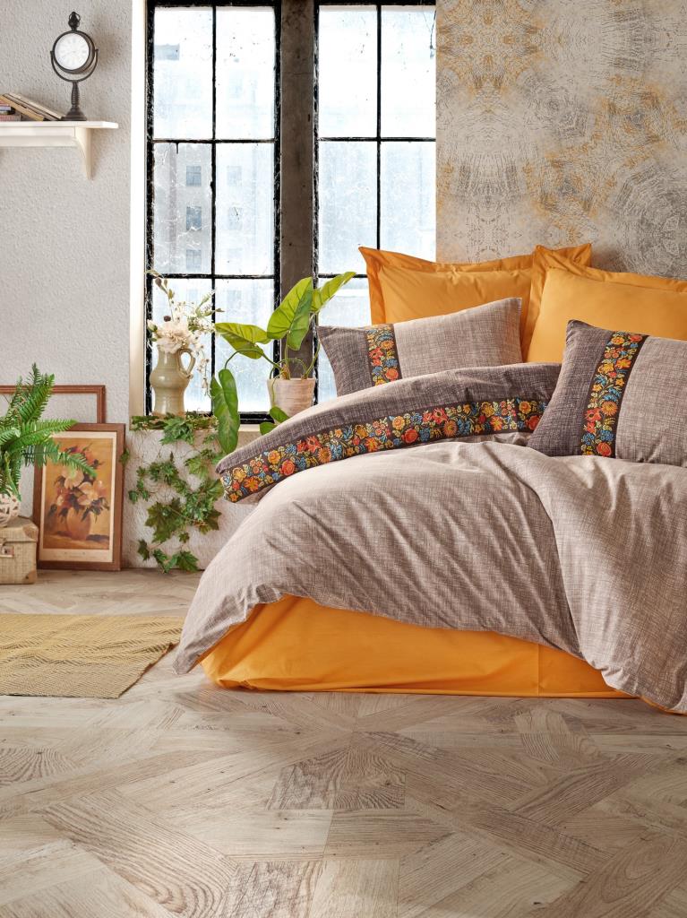 Cotton Box Folk Art Single Duvet Cover Set Mink
