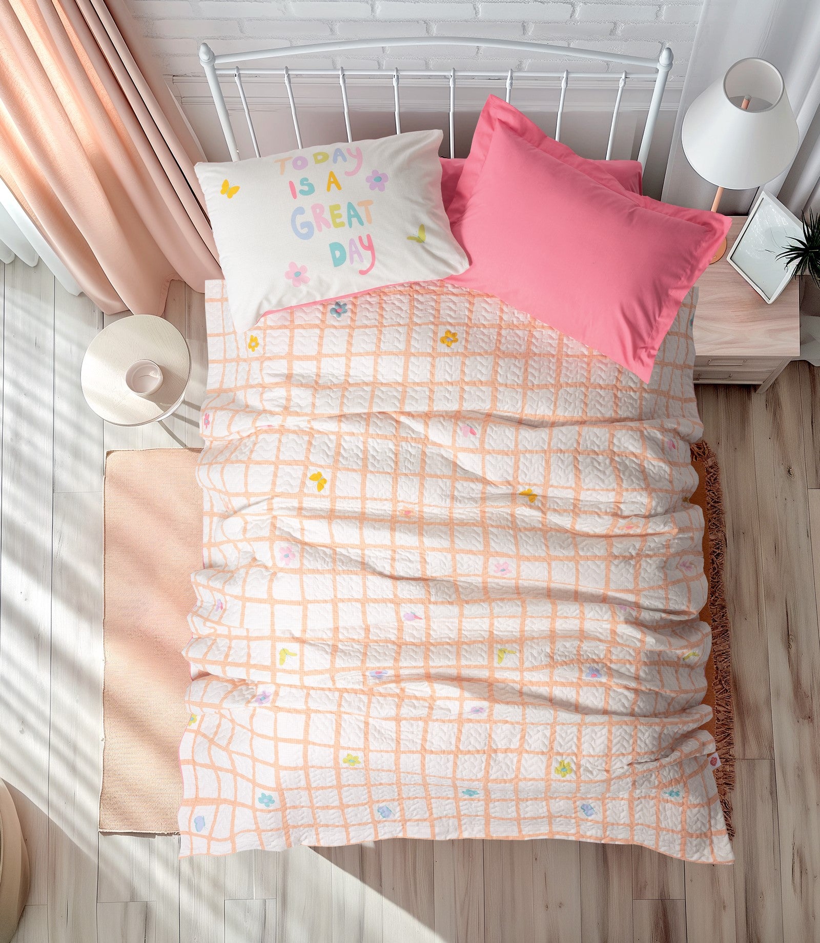 Комплект односпальной кровати для молодежной комнаты Cotton Box Jours Pink