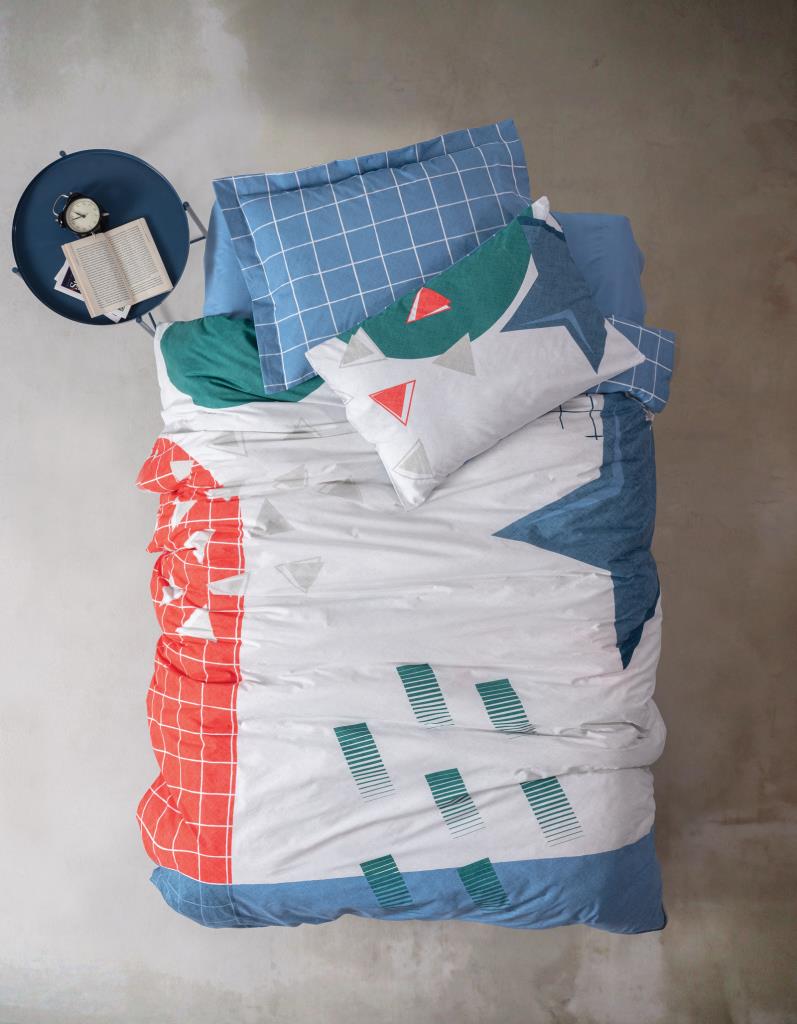 Cotton Box Young Room Single Duvet Cover Set with Elastic Sheets Astral Denim
