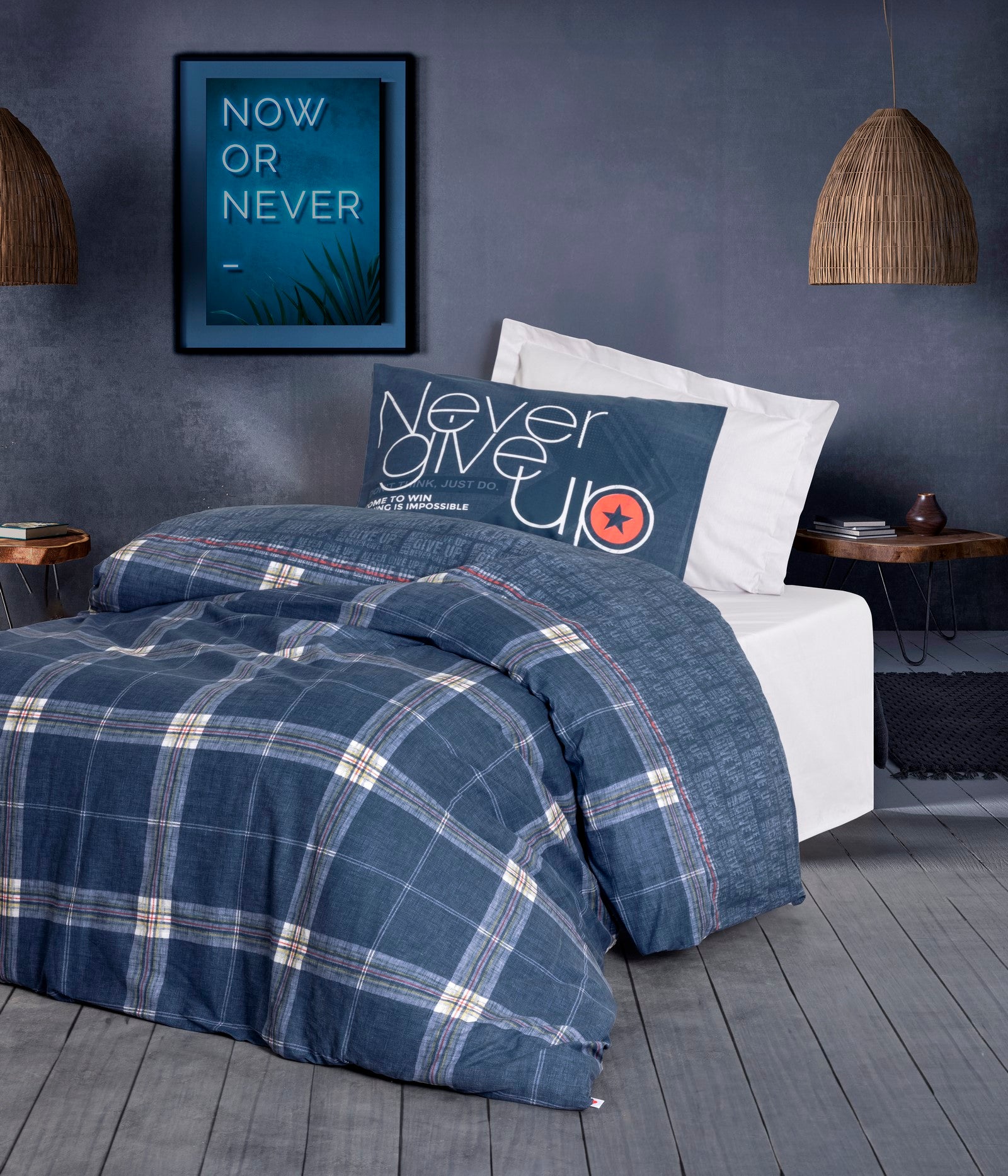 Cotton Box Teen Room Single Duvet Cover Set with Elastic Sheets Given Gray