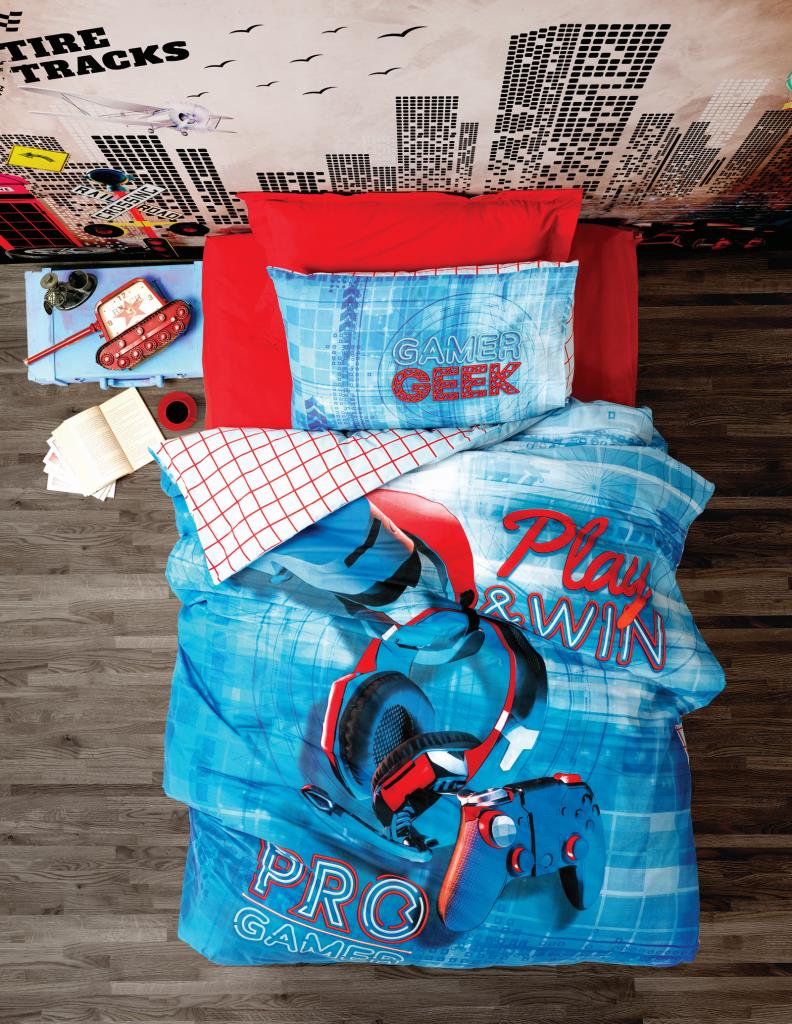 Cotton Box Young Room Single Duvet Cover Set Game Blue
