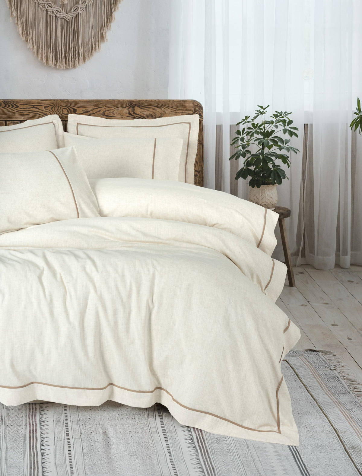 Cotton Box Inborn Double Duvet Cover Set Banded Brown