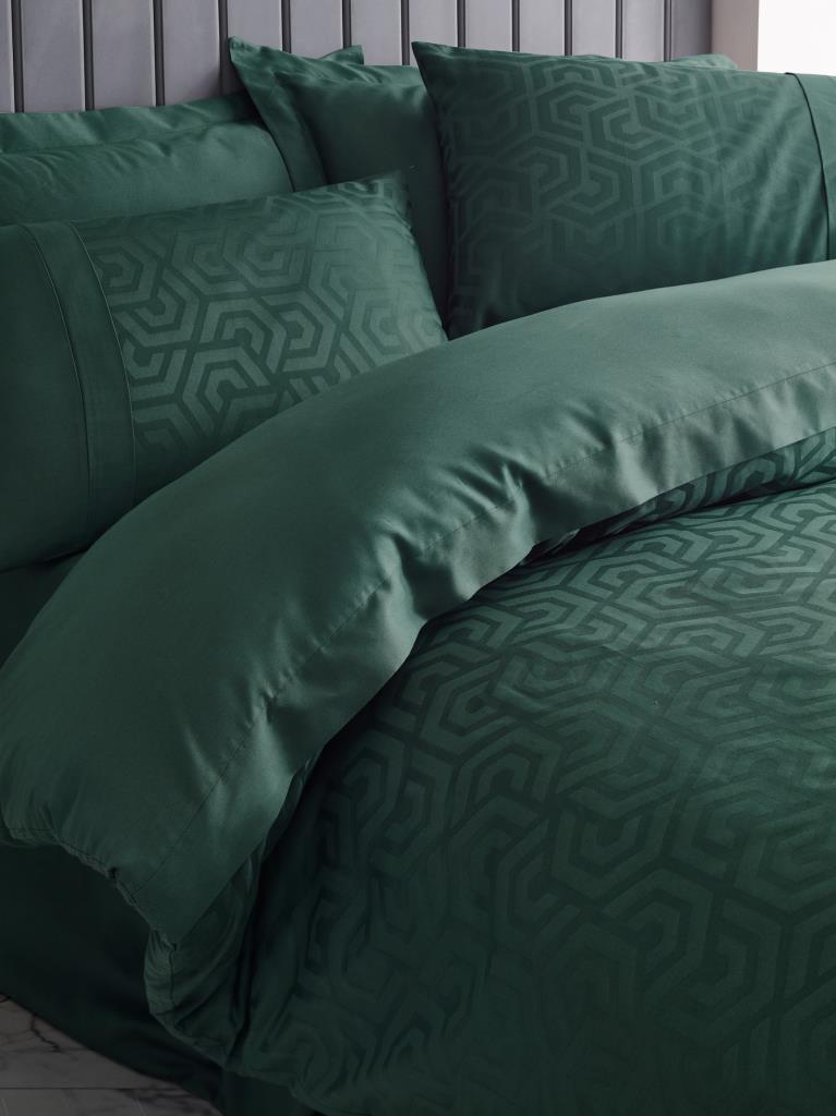 Cotton Box Jacquard Satin Double Duvet Cover Set Hexa Green