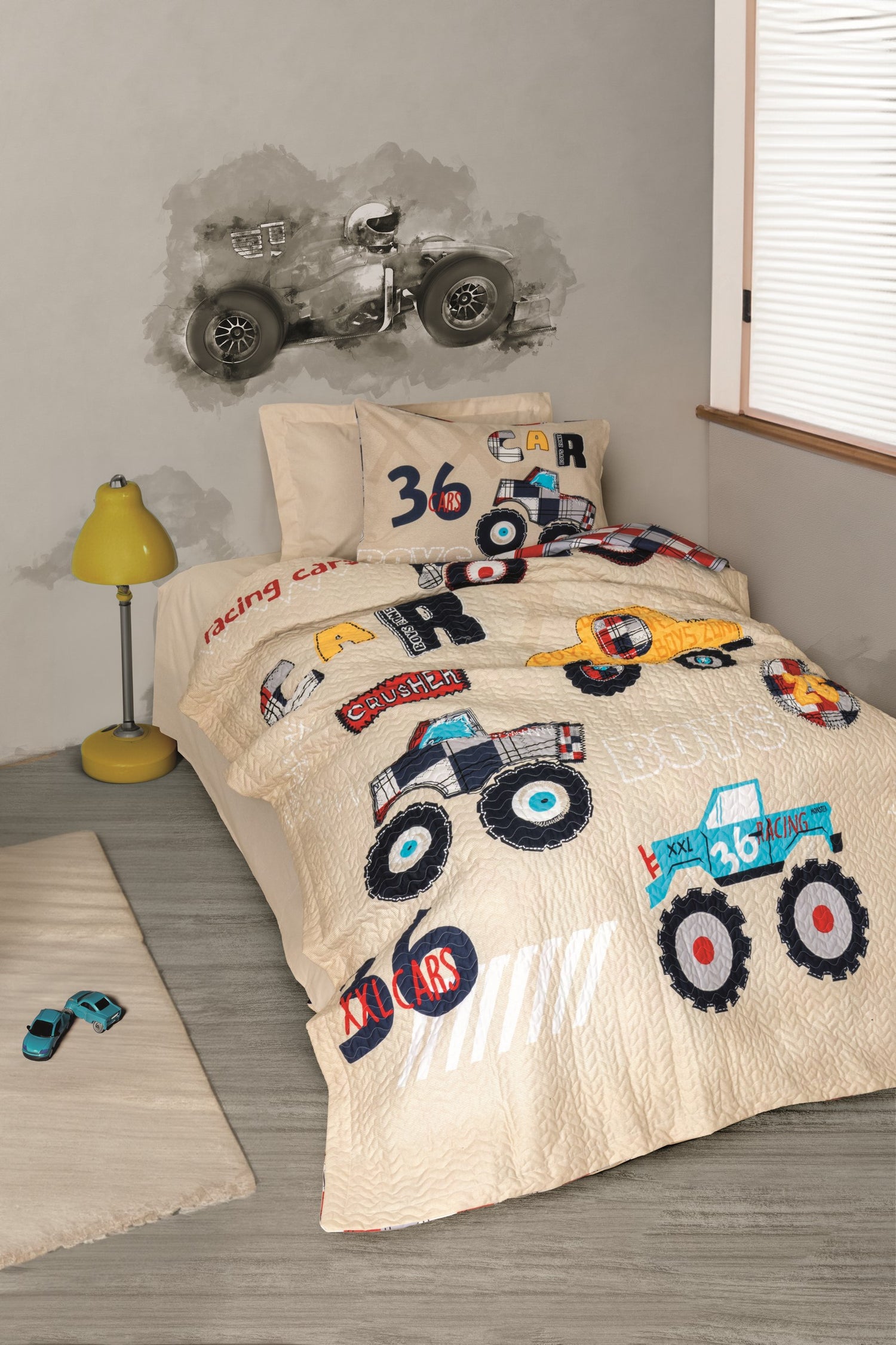 Cotton Box Junior Single Complete Set Cars Beige