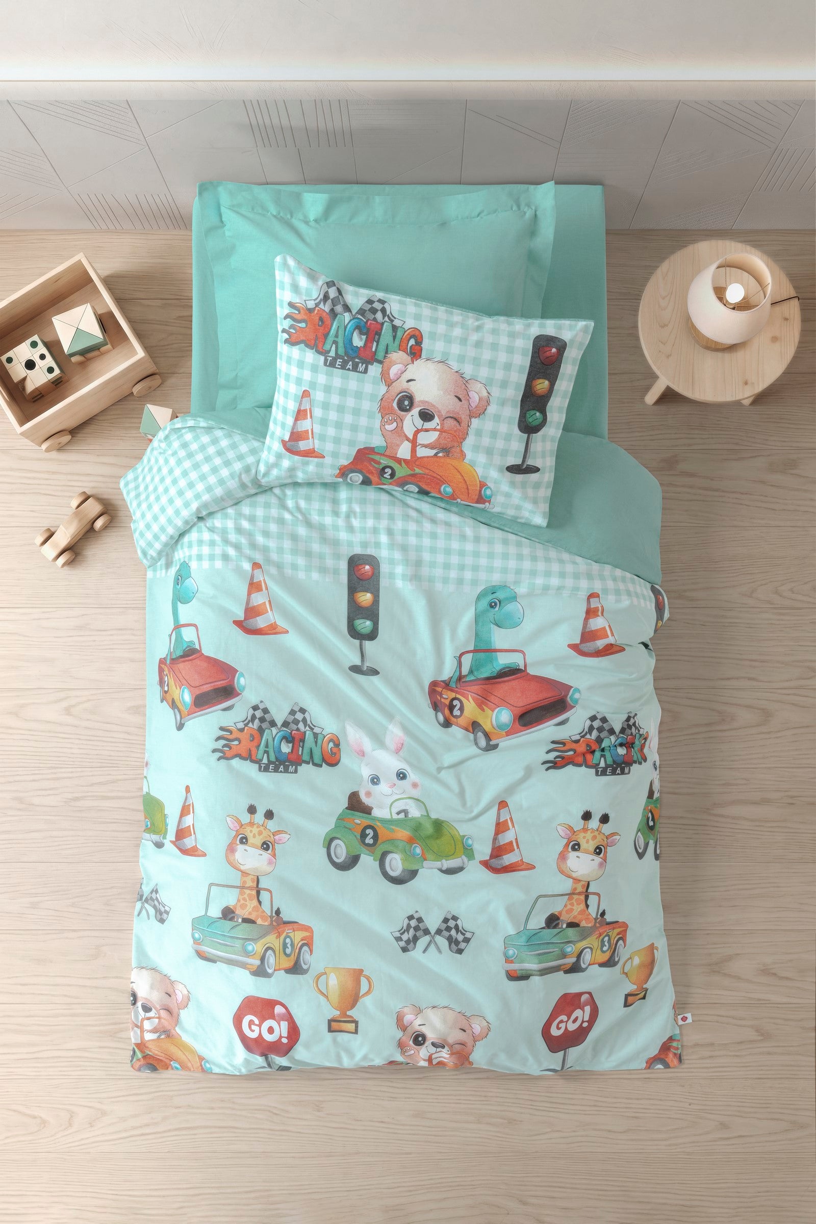Cotton Box Junior Tek Kişilik Nevresim Takımı Vroom Mint