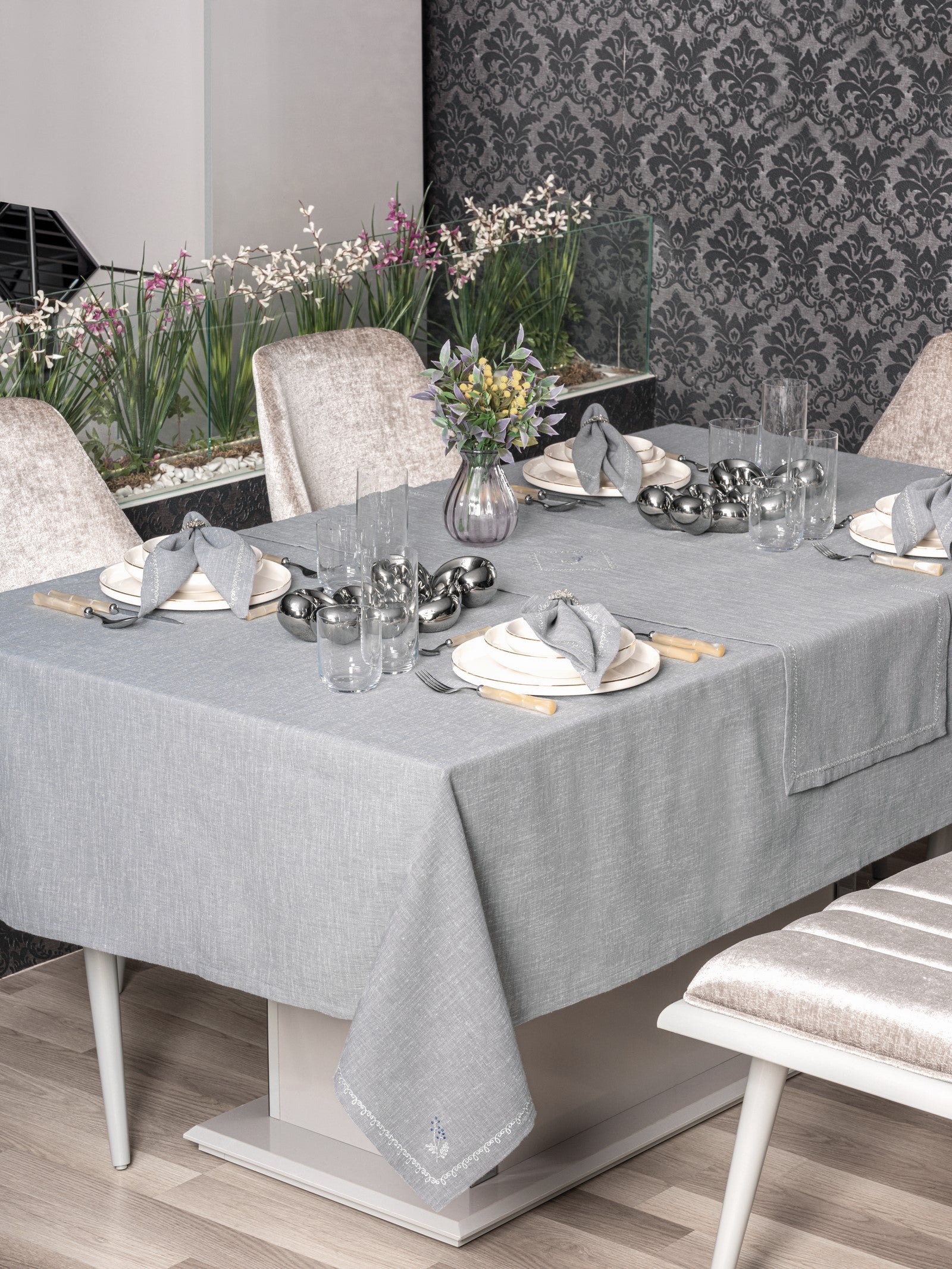 Cotton Box Linen Tablecloth Set Pera Gray 175x240