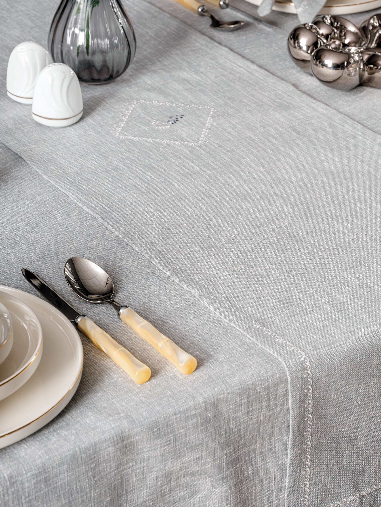 Cotton Box Linen Tablecloth Set Pera Gray 175x240