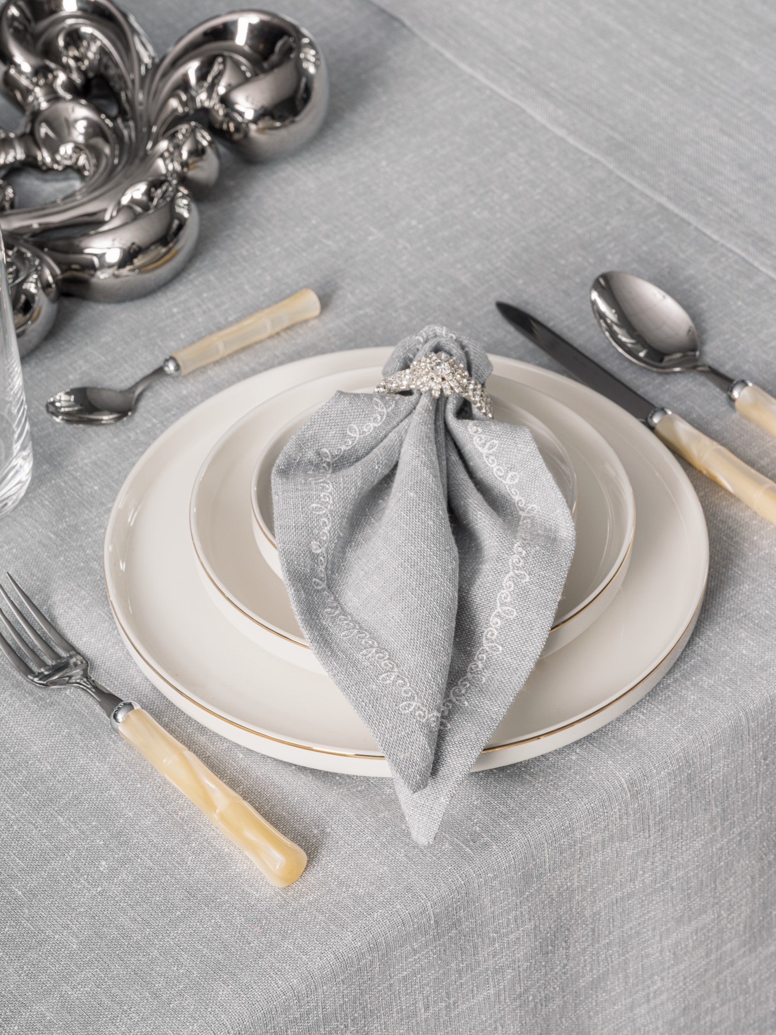 Cotton Box Linen Tablecloth Set Pera Gray 175x240