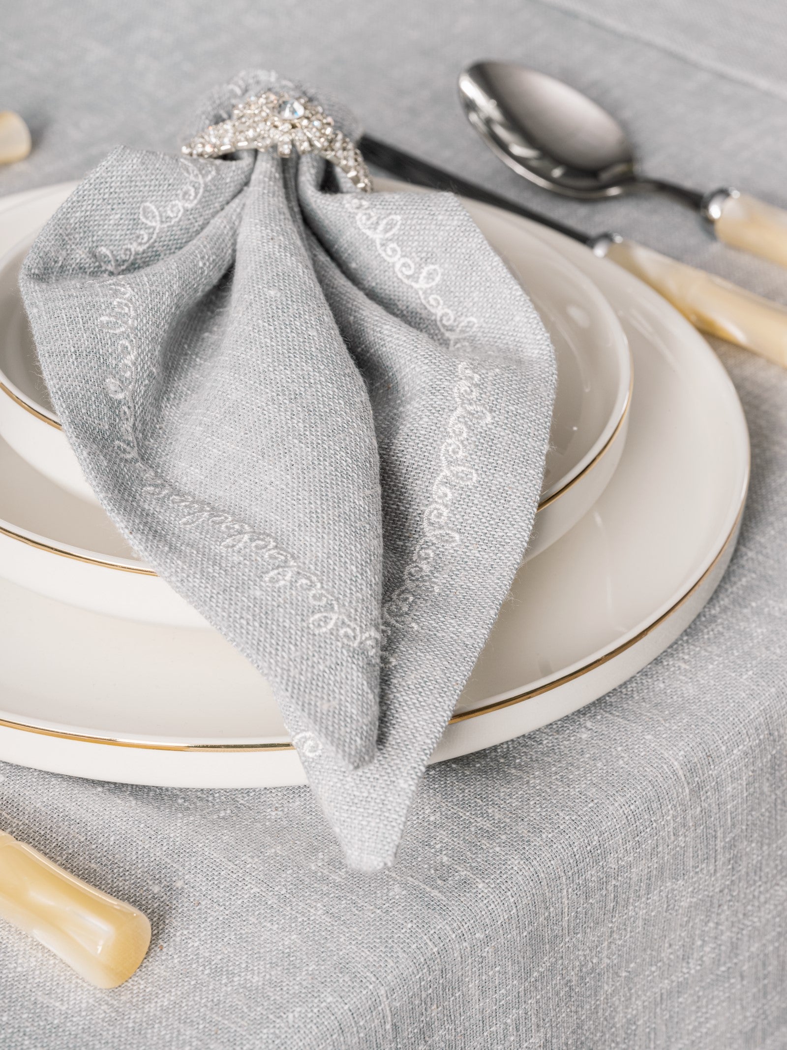Cotton Box Linen Tablecloth Set Pera Gray 175x240