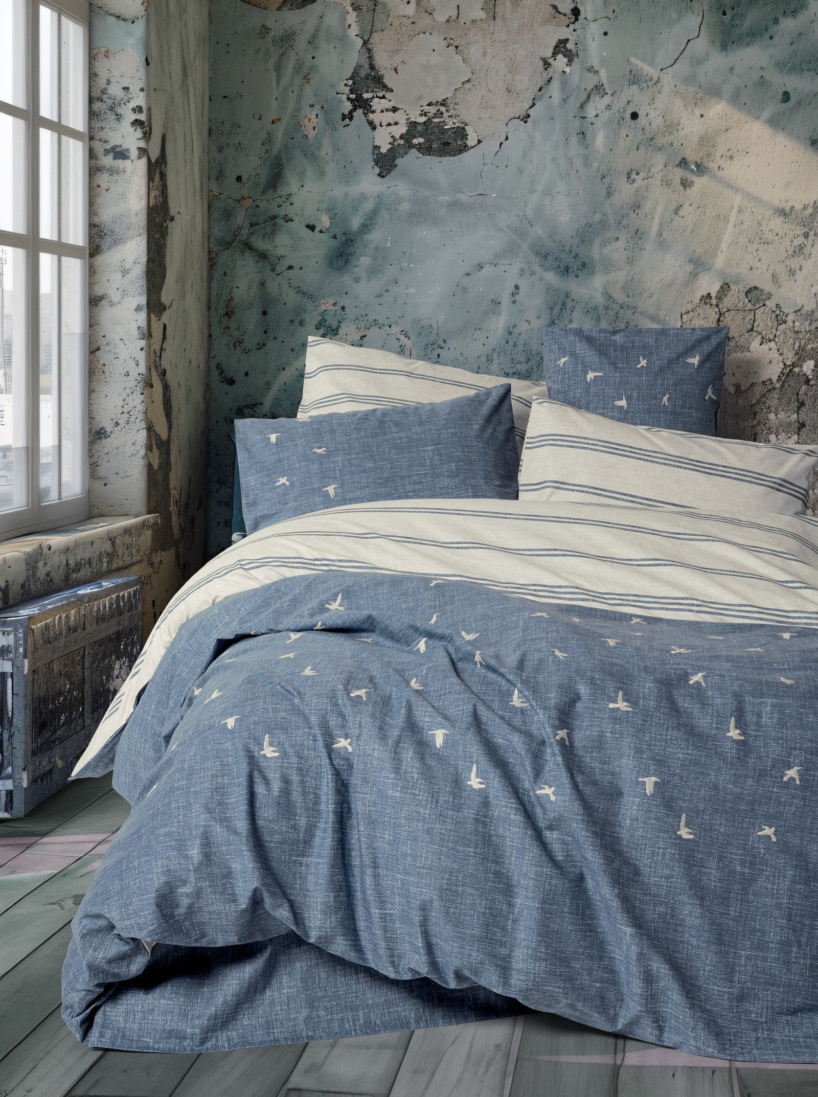 Комплект постельного белья Cotton Box Klein из ранфорса с вышивкой, темно-синий, Ceria