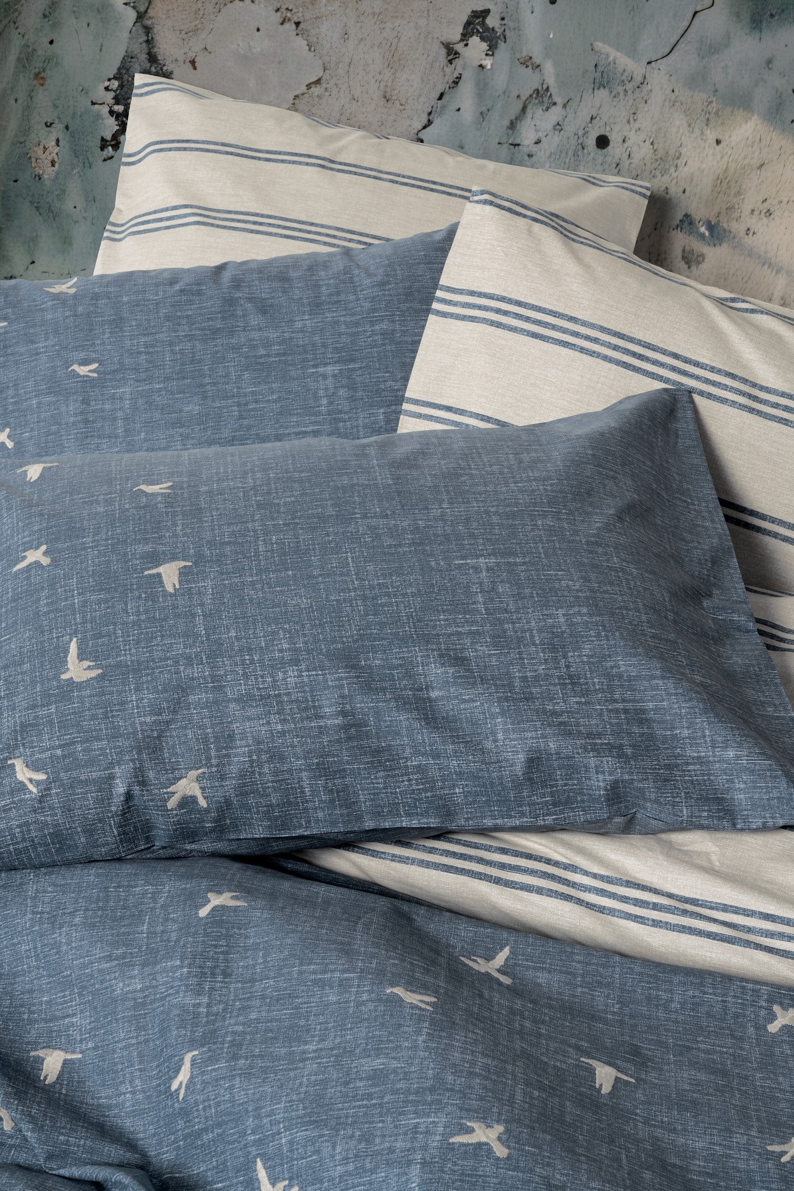 Комплект постельного белья Cotton Box Klein из ранфорса с вышивкой, темно-синий, Ceria