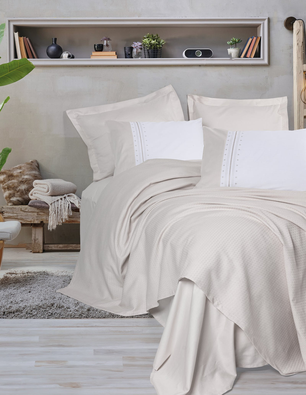 Cotton Box Lusso Bamboo Double Pique Set Chaste Stone