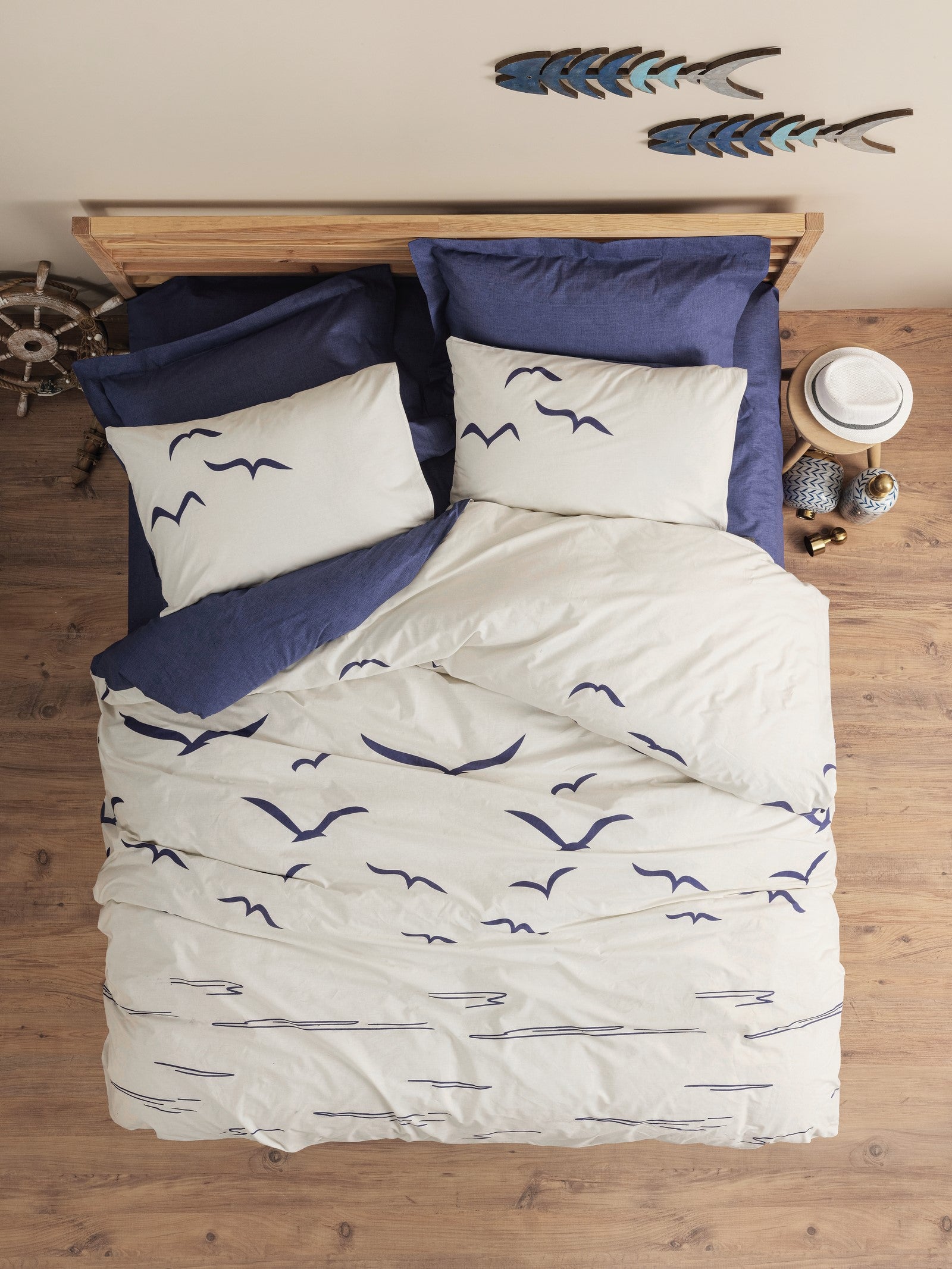 Cotton Box Maritime Single Duvet Cover Set Larum Navy Blue