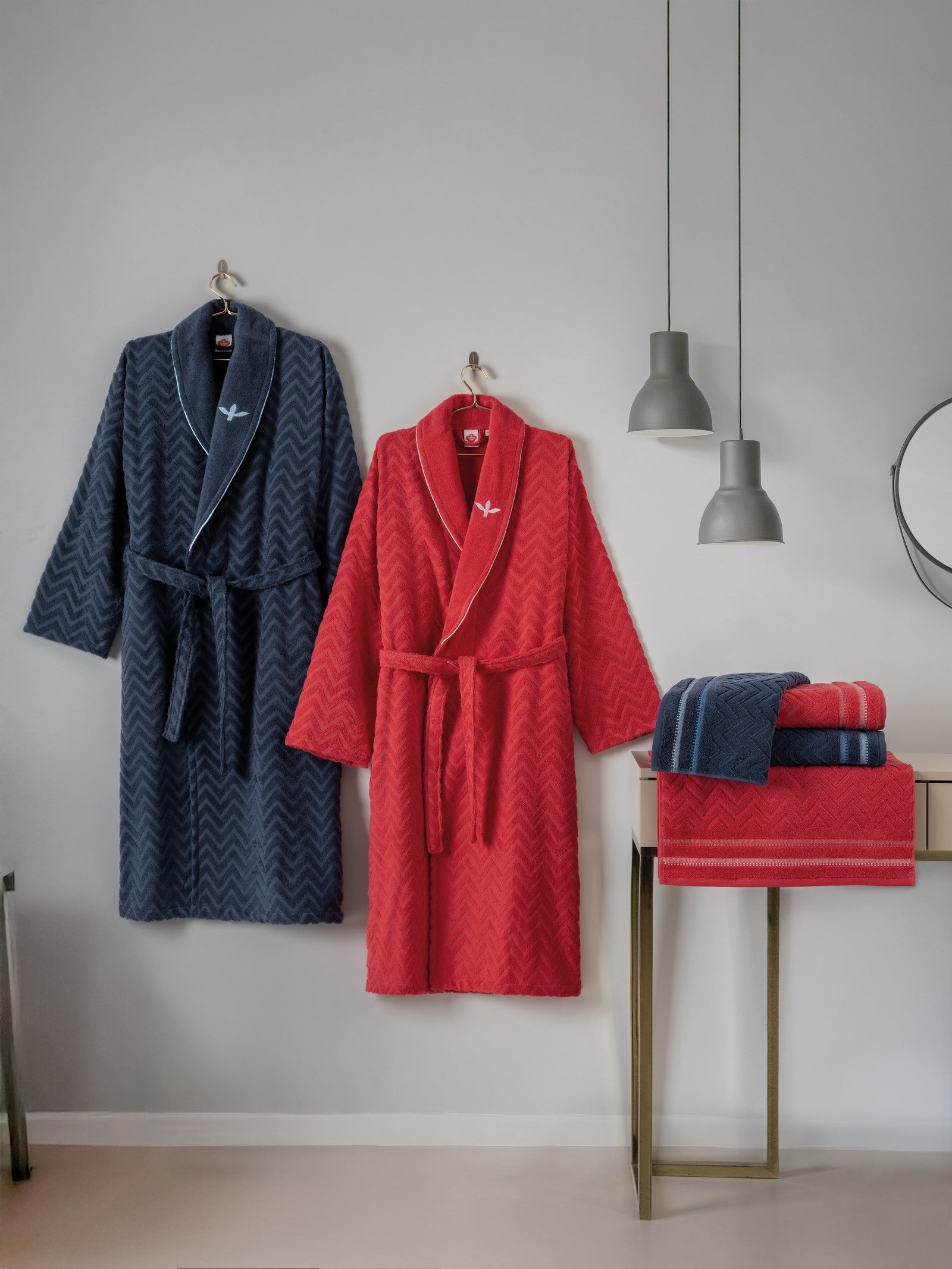 Cotton Box Masculine Family Robe Set Abel Red-Navy Blue