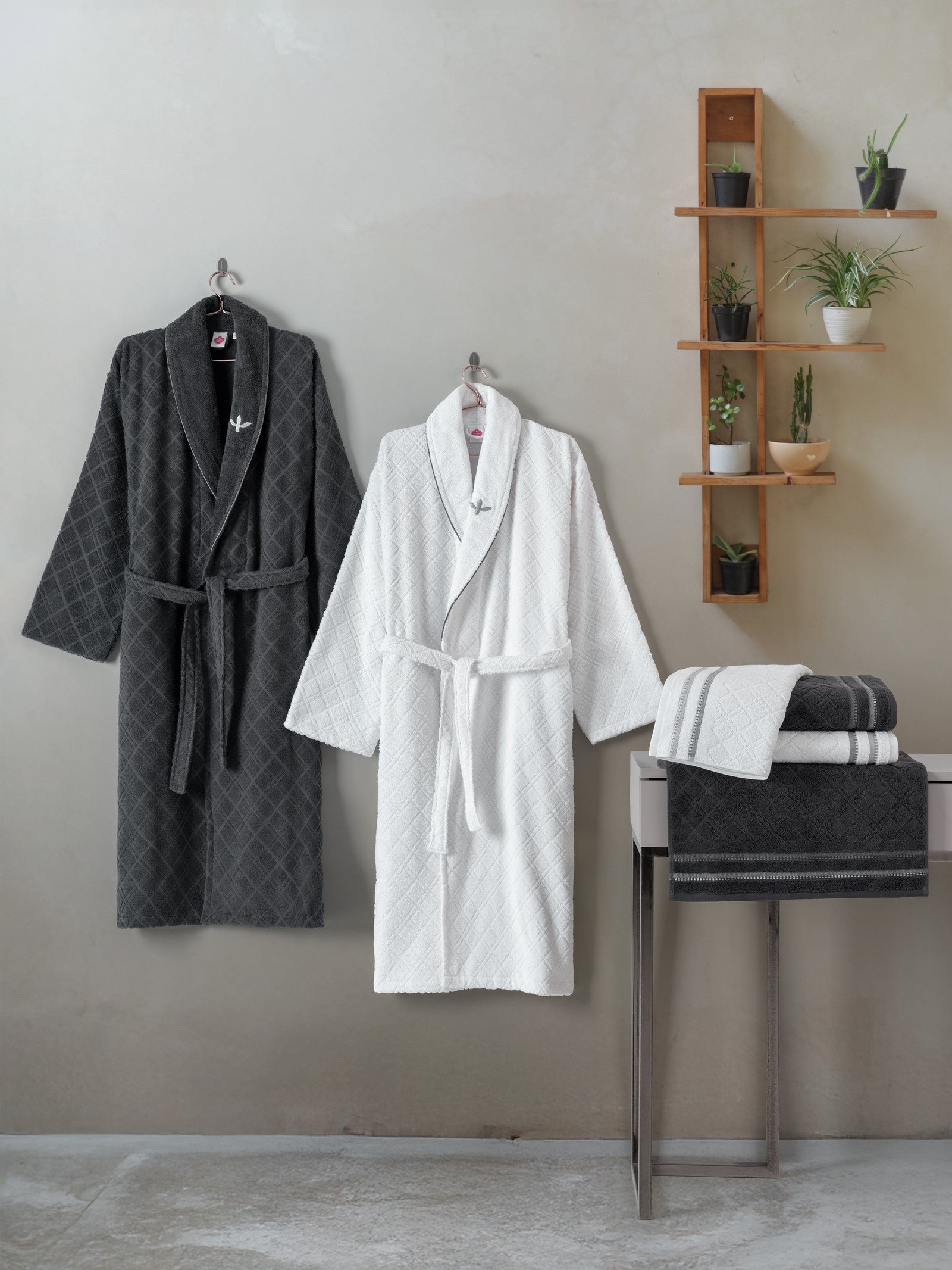 Cotton Box Masculine Family Bathrobe Set Carlos White-Anthracite