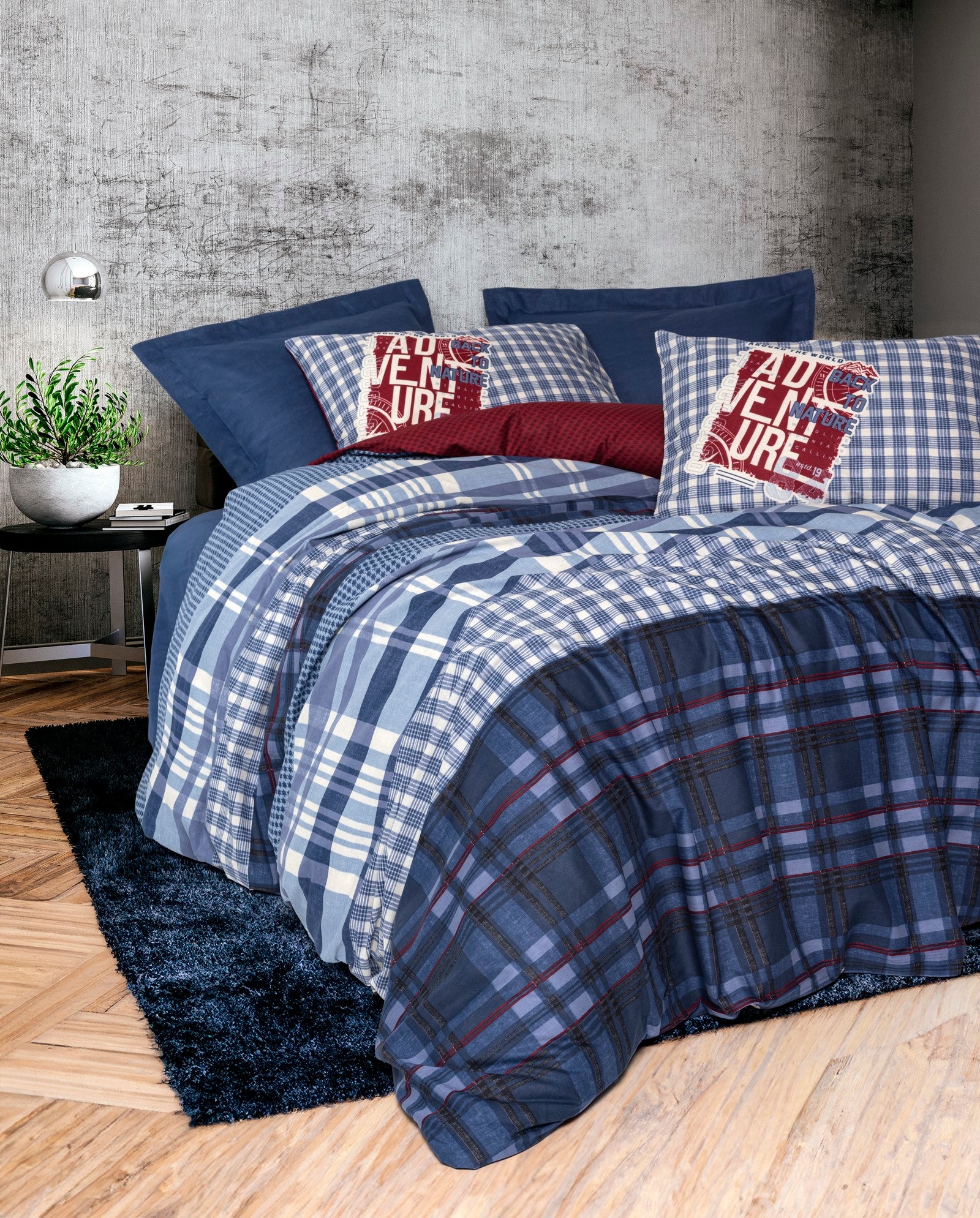 Cotton Box Masculine Double Duvet Cover Set Roger Navy Blue