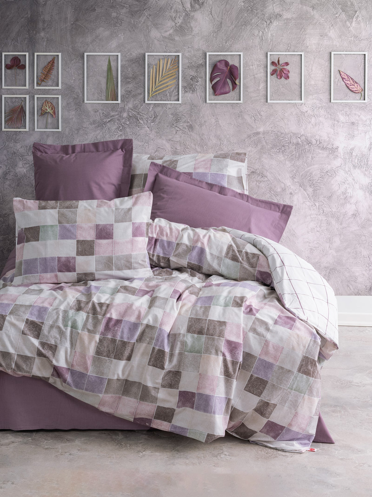 Cotton Box Minimal Double Duvet Cover Set with Fitted Sheet Maro Rose Dusty