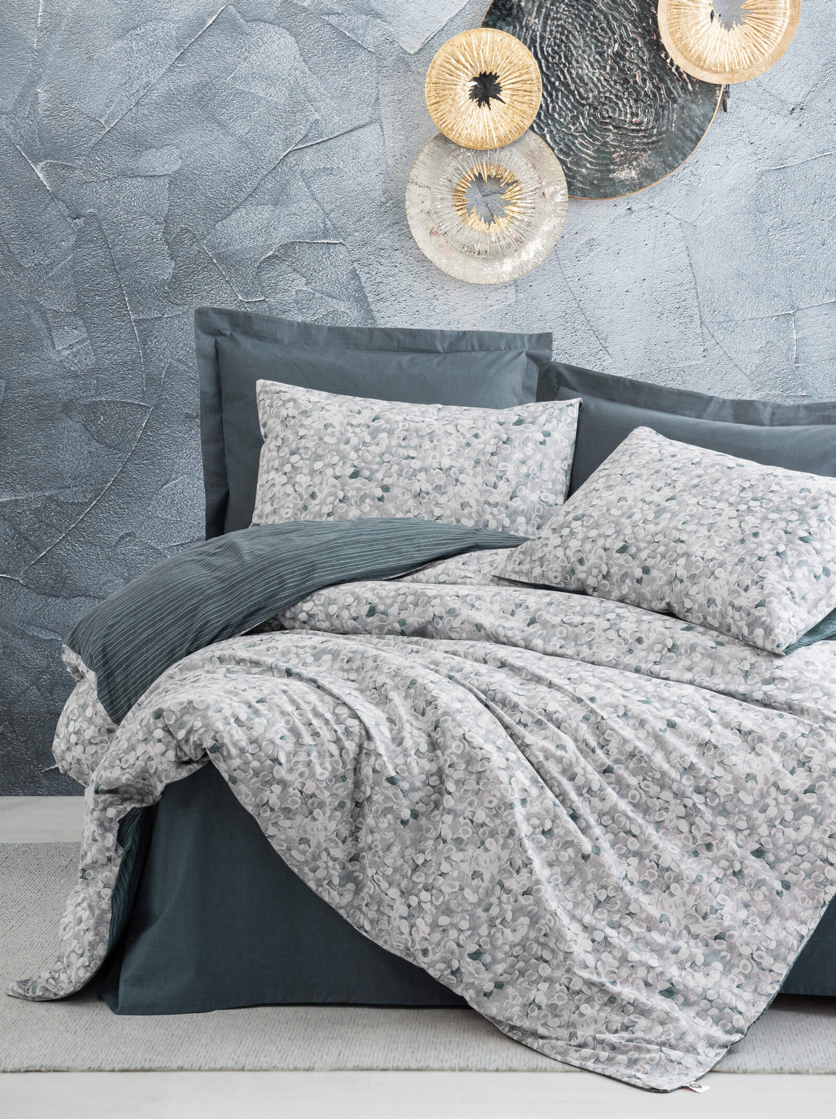 Комплект пододеяльников Cotton Box Minimal с простыней на резинке Molly Anthracite