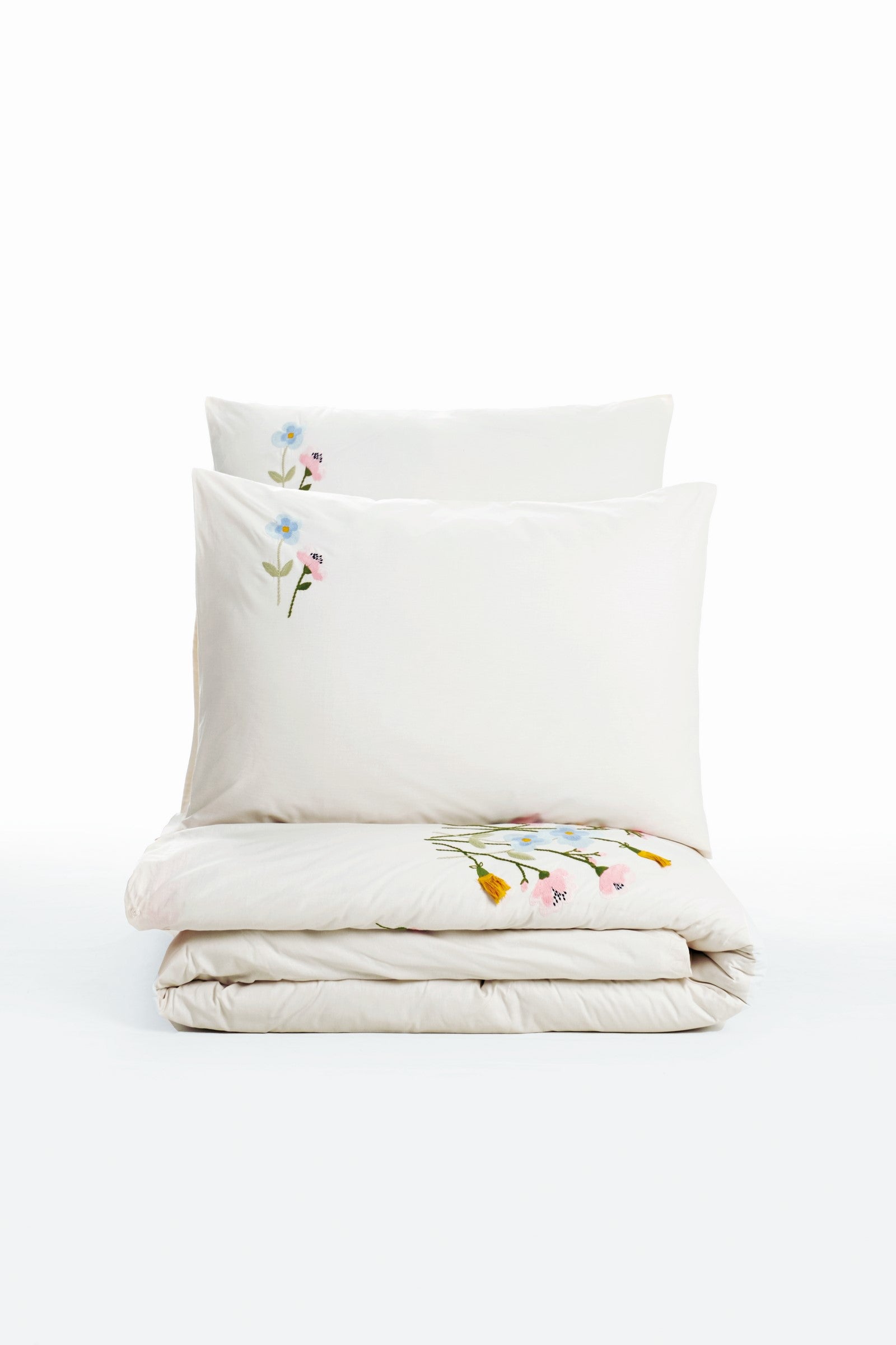Cotton Box Embroidered Ranforce Double Duvet Cover Set Delbin Pink