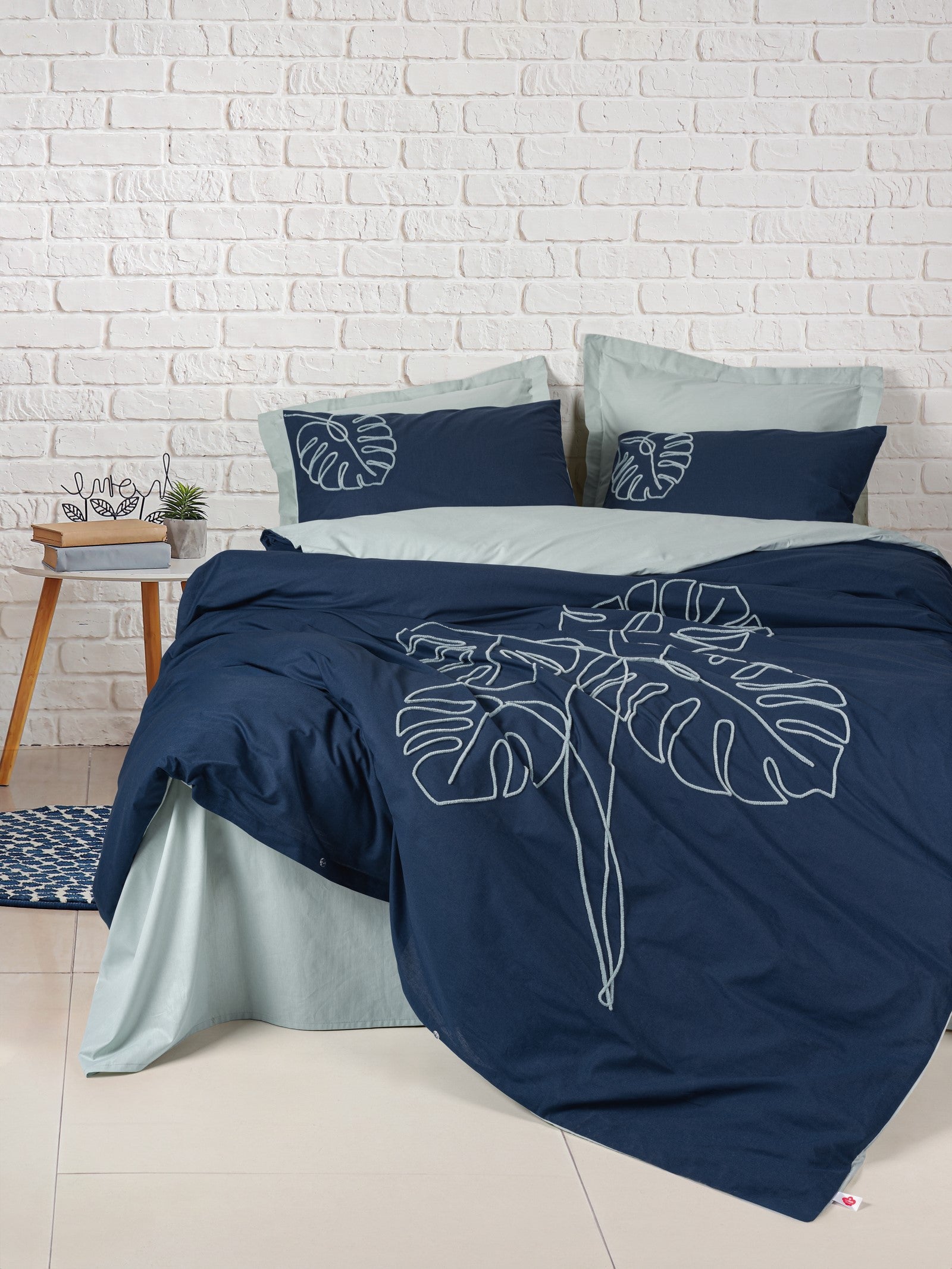 Cotton Box Embroidered Ranforce Double Duvet Cover Set Silva Mint