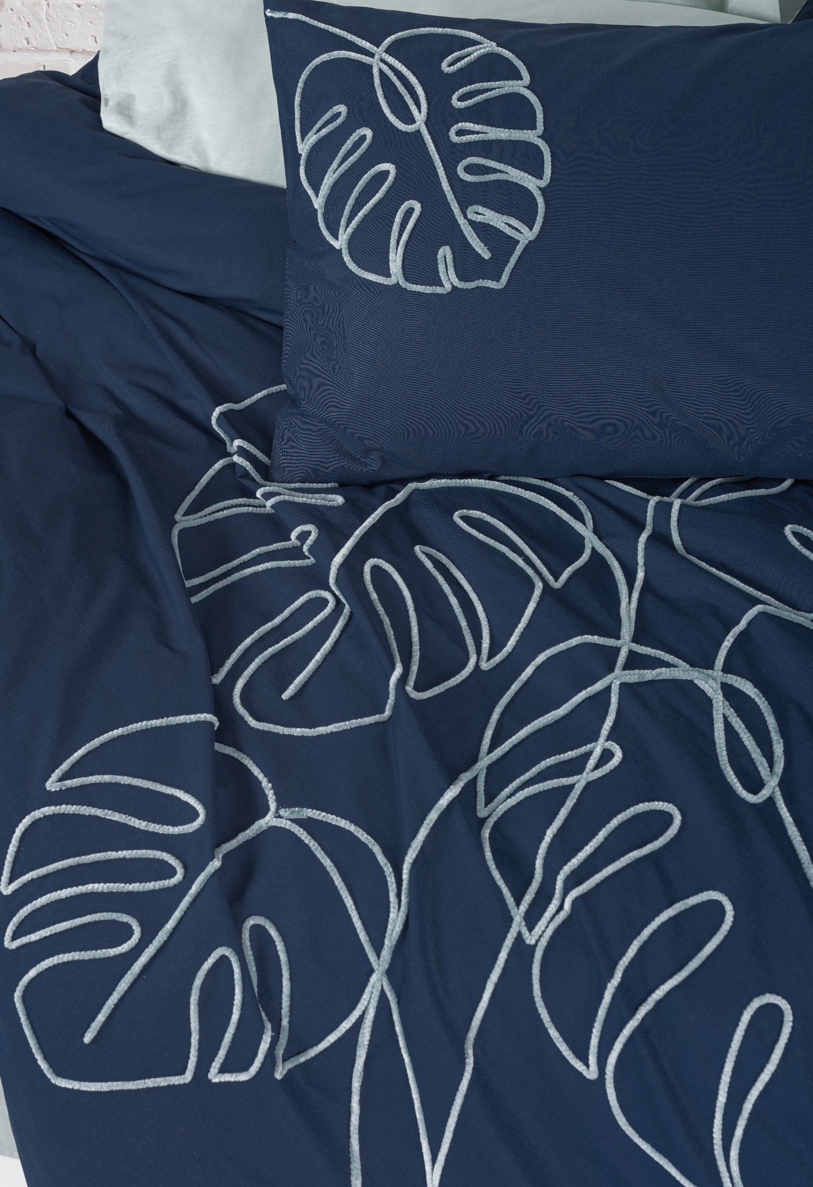 Cotton Box Embroidered Ranforce Double Duvet Cover Set Silva Mint