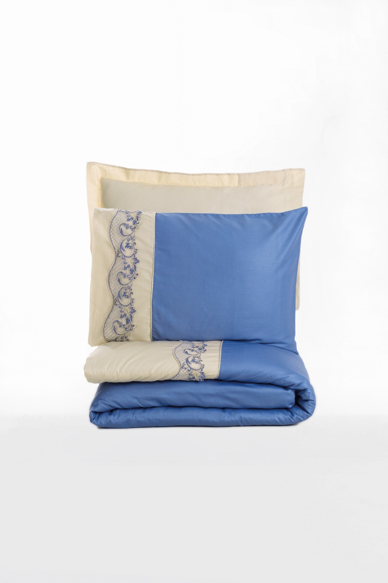 Cotton Box Embroidered Satin Double Duvet Cover Set Amaya Beige