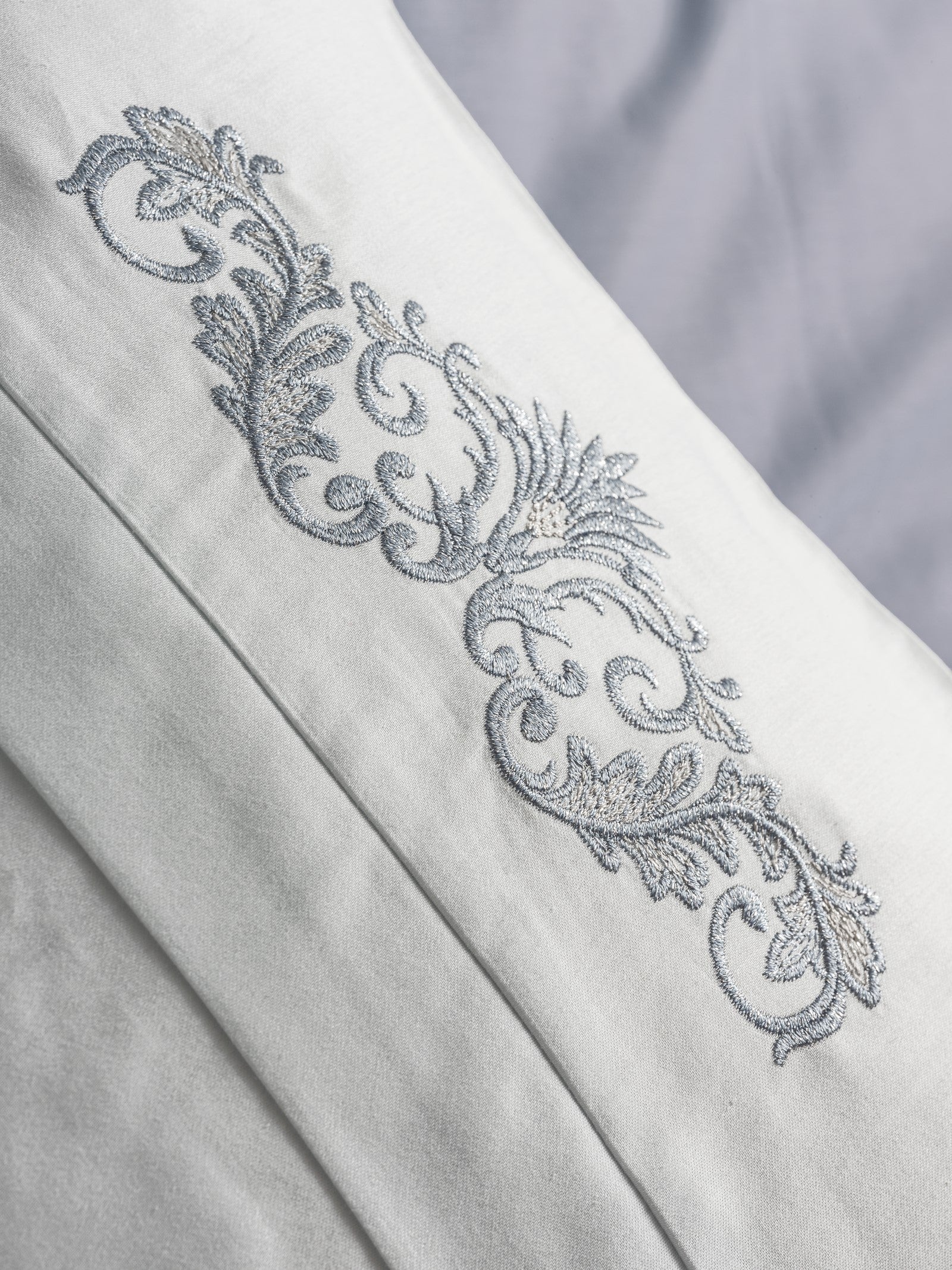 Cotton Box Embroidered Satin Double Duvet Cover Set Biana Gray