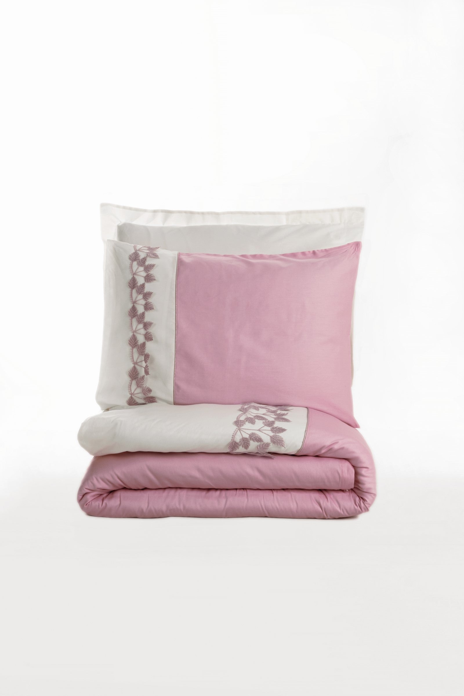 Cotton Box Embroidered Satin Double Duvet Cover Set Niobe Pink