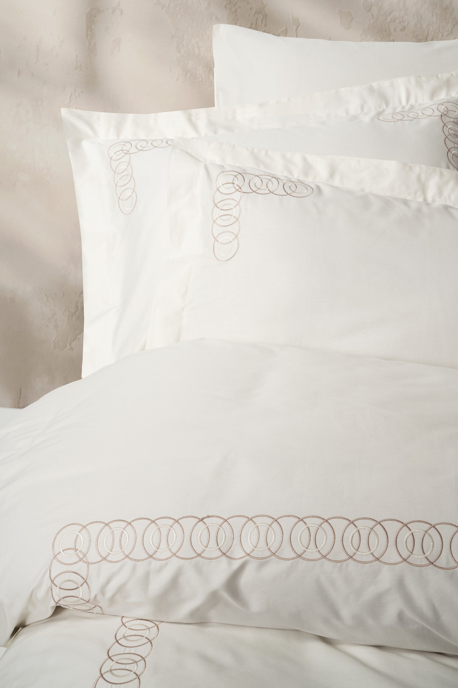 Cotton Box Embroidered Satin Double Duvet Cover Set Riley Ecru