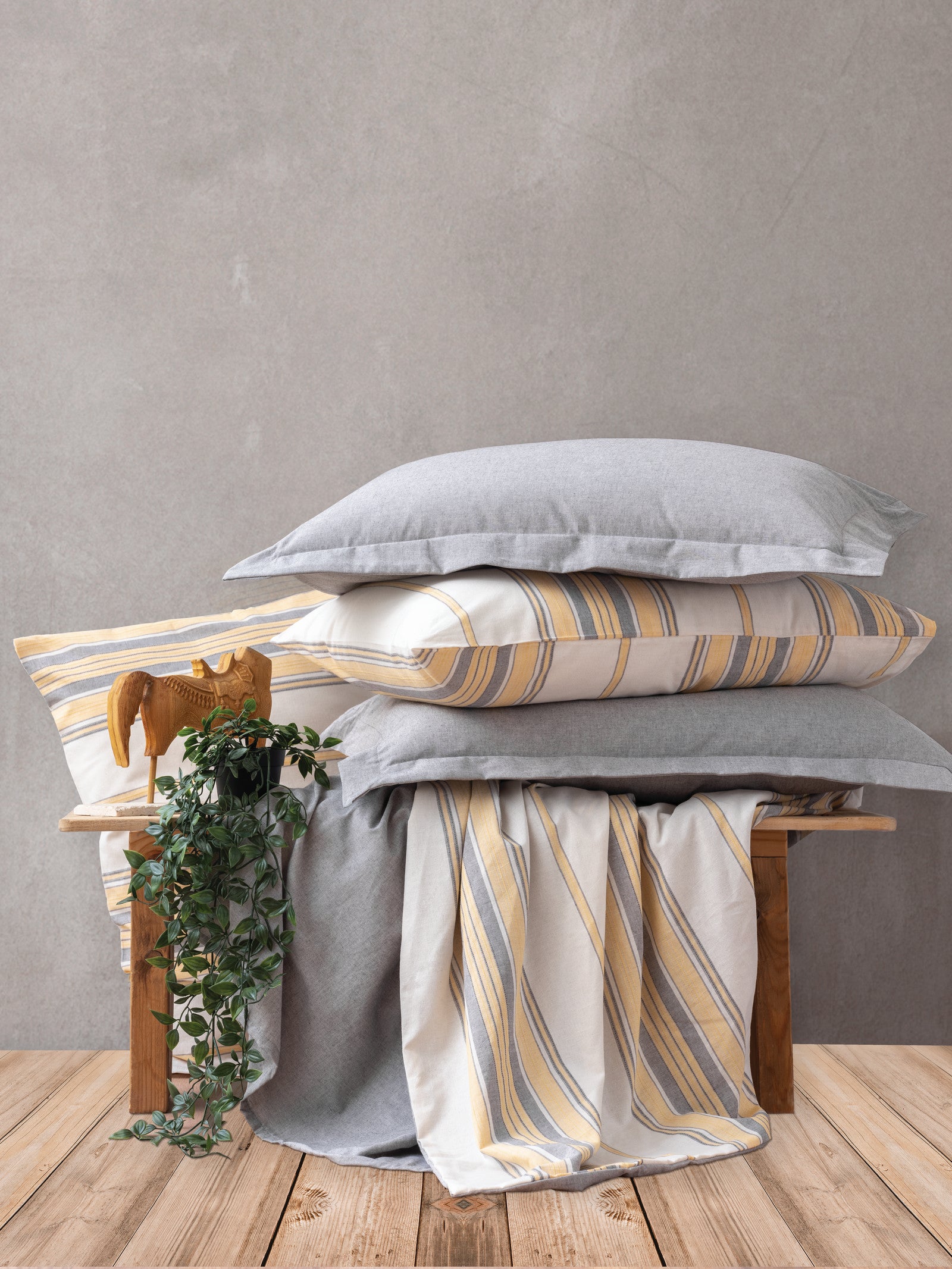Cotton Box Natureforce Yarn Dyed Double Duvet Cover Set Tribus Yellow