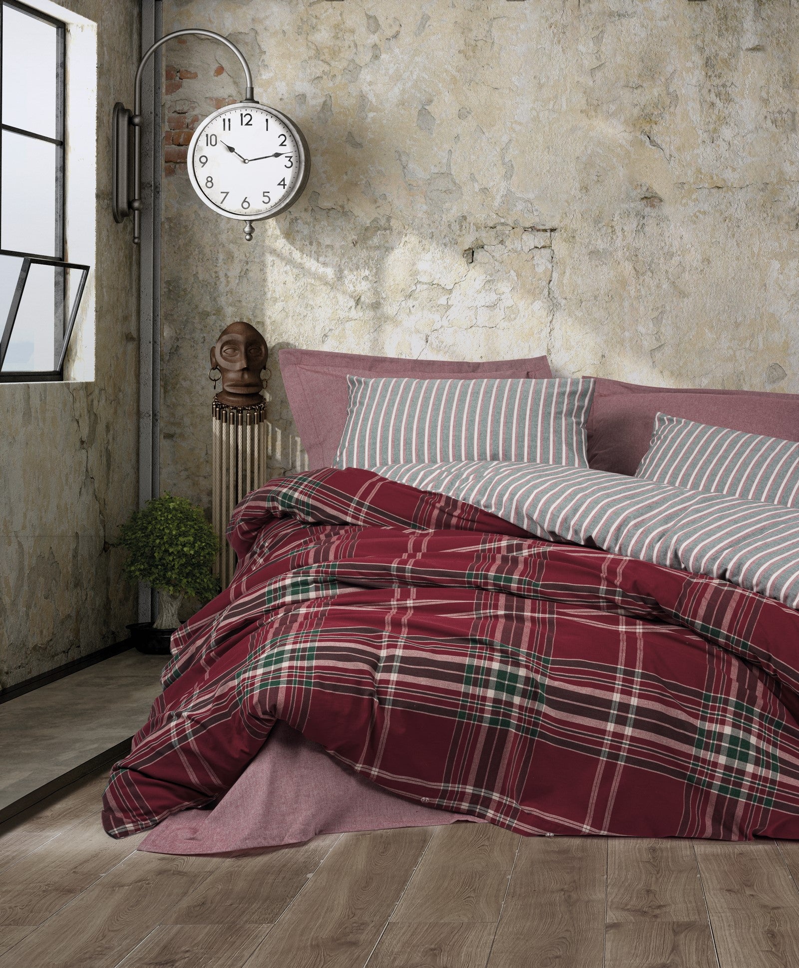 Cotton Box Natureforce Single Duvet Cover Set Pledd Claret Red