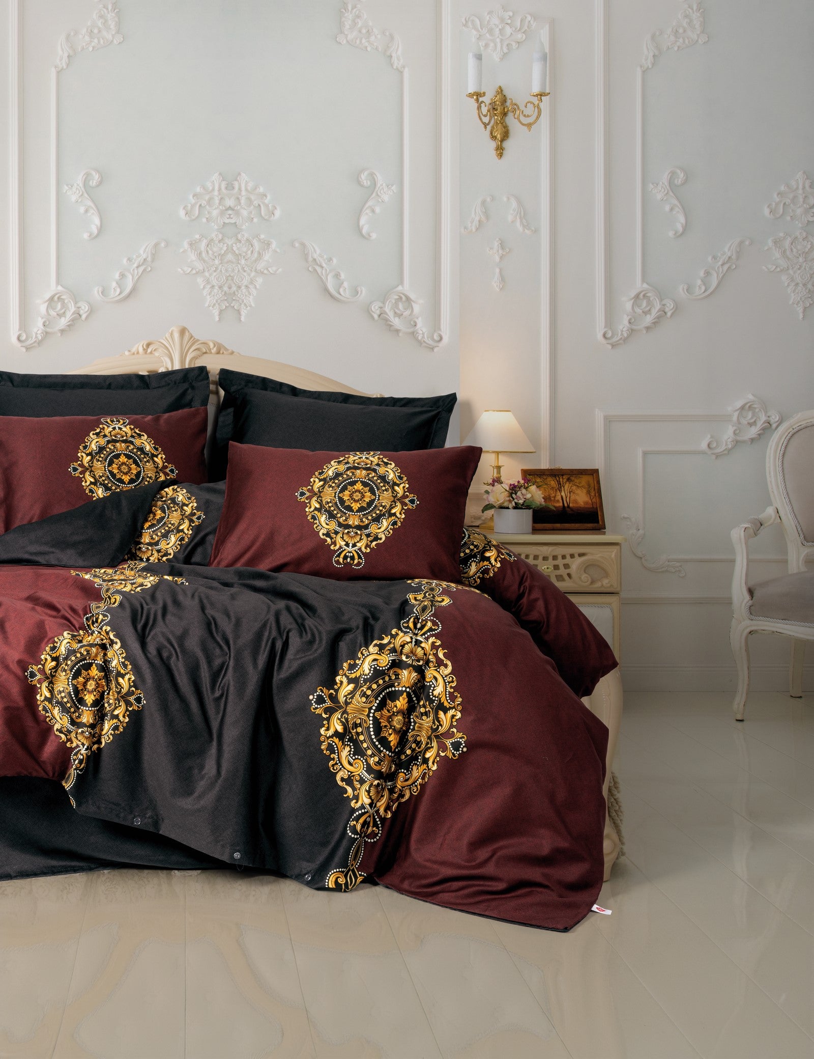 Cotton Box Palace Satin Double Duvet Cover Set Ebren Anthracite