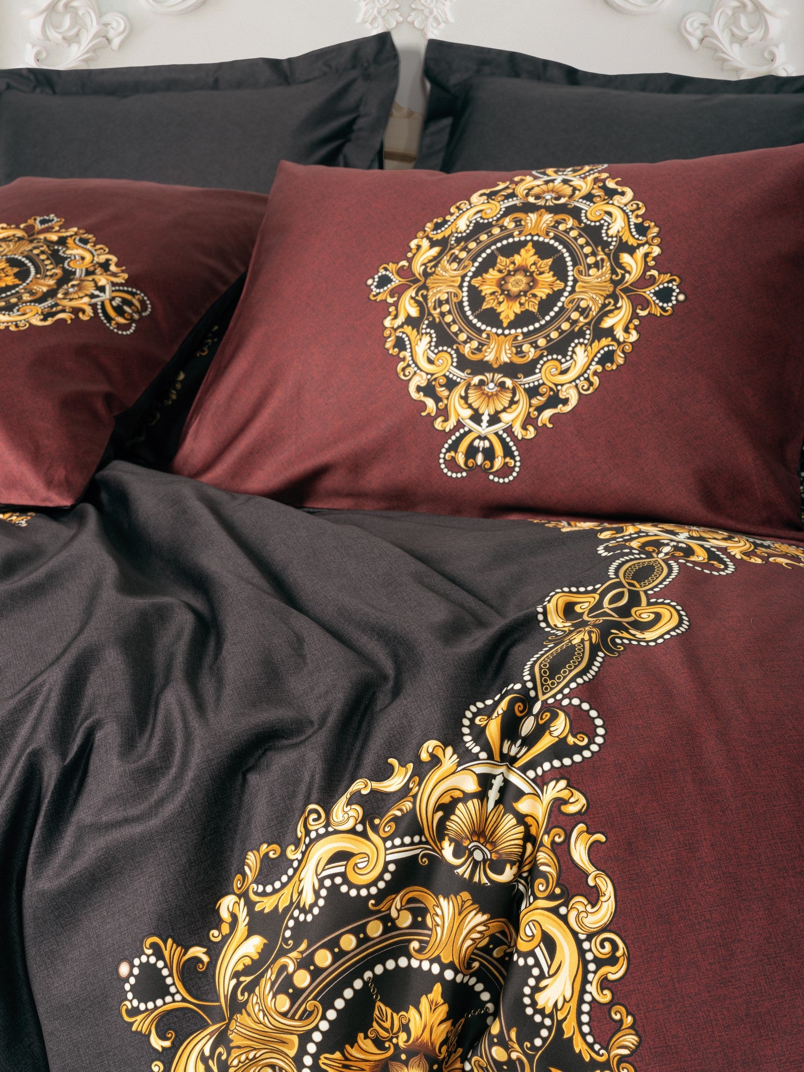 Cotton Box Palace Satin Double Duvet Cover Set Ebren Anthracite