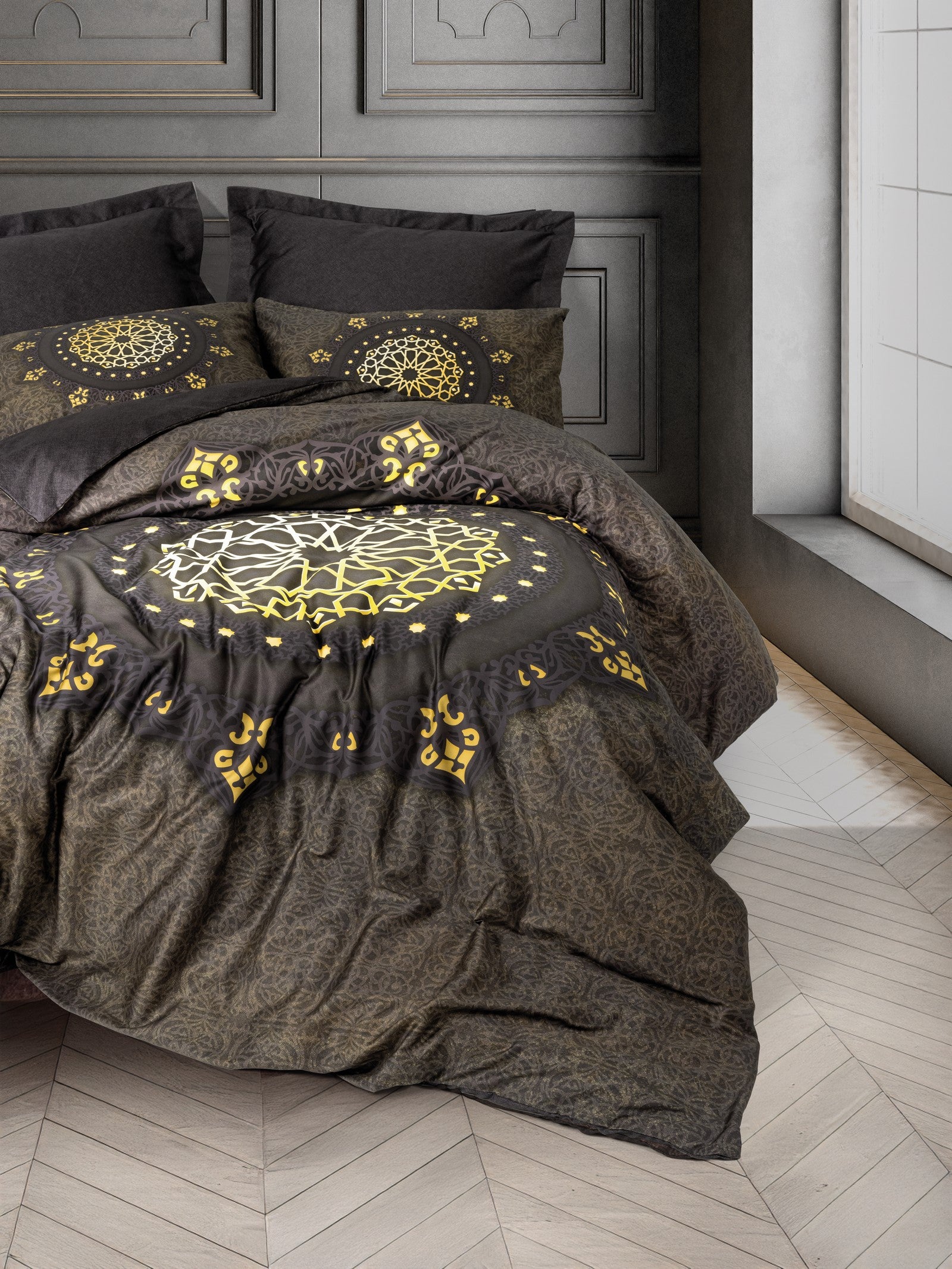Cotton Box Palace Satin Double Duvet Cover Set Togay Anthracite