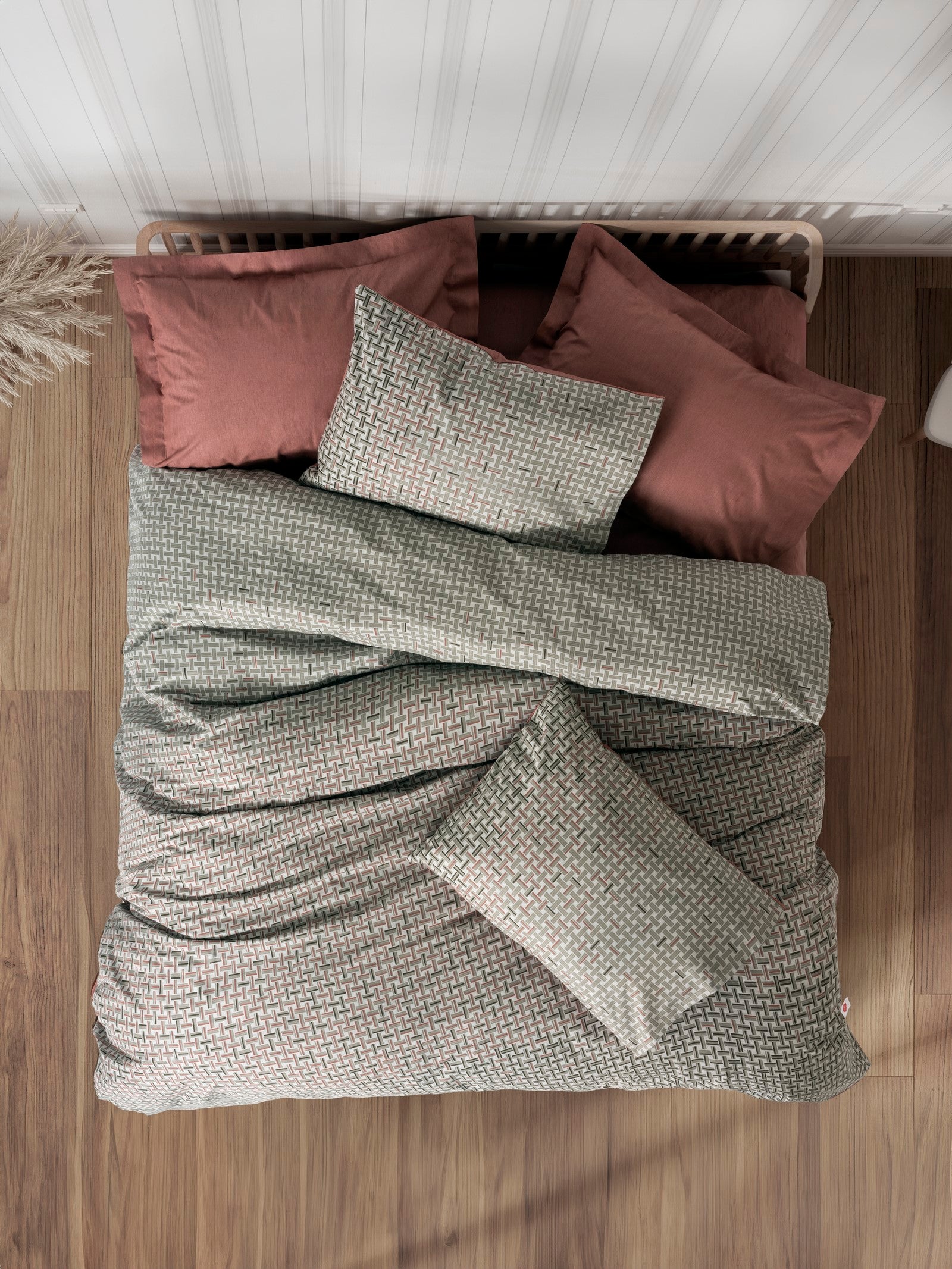 Cotton Box Petite Double Bed Linen Duvet Cover Set Mote Tile