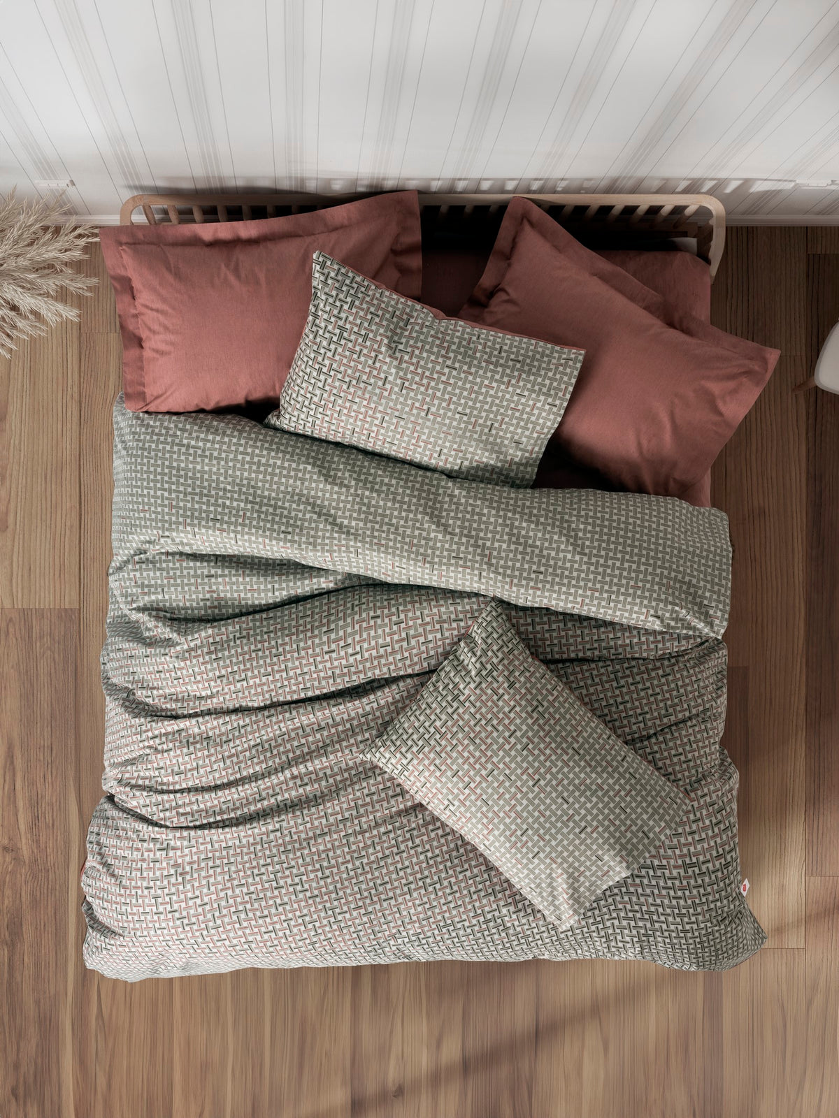 Cotton Box Petite Double Bed Linen Duvet Cover Set Mote Tile