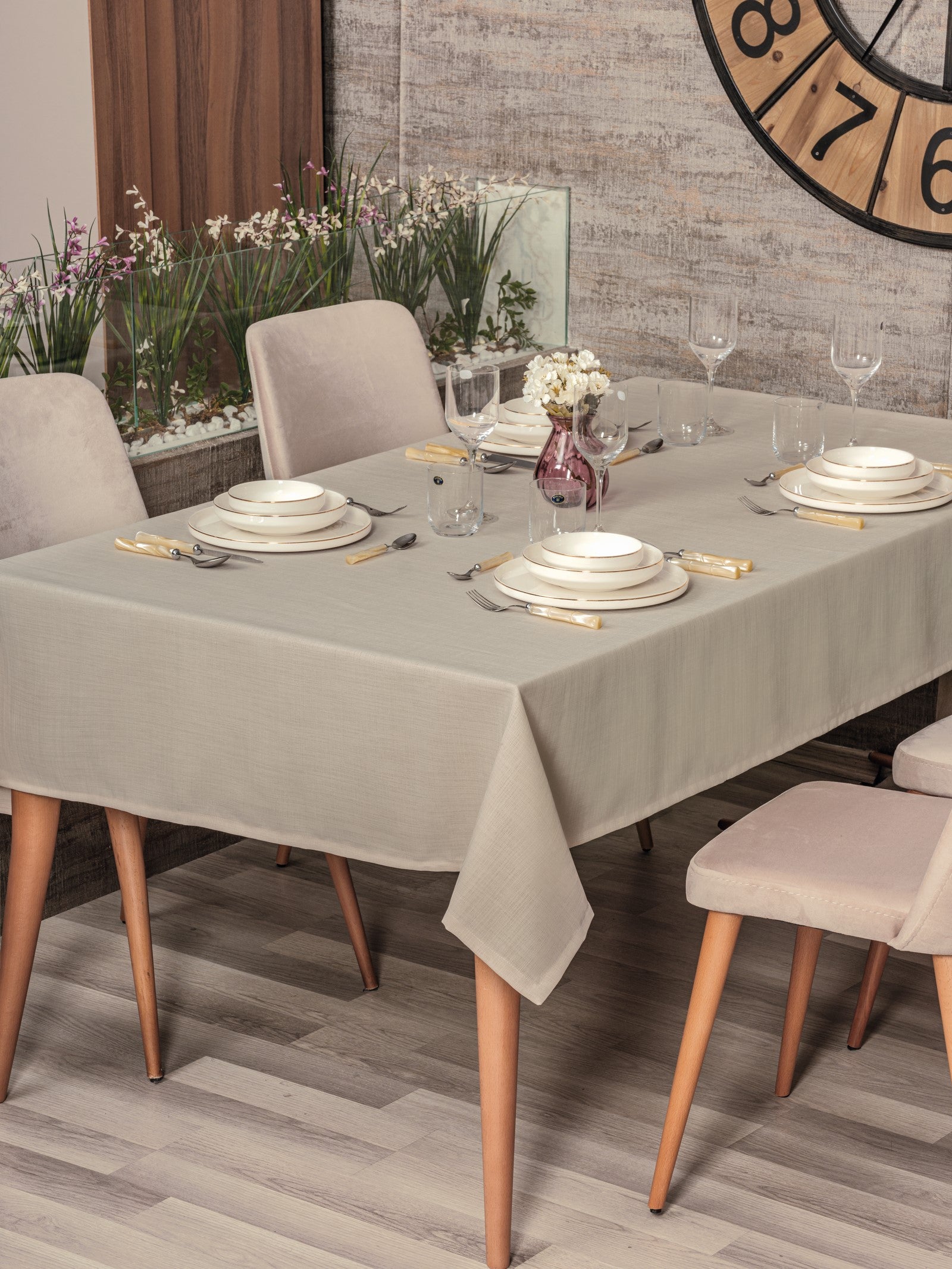 Cotton Box Plain Tablecloth Beige 155x220