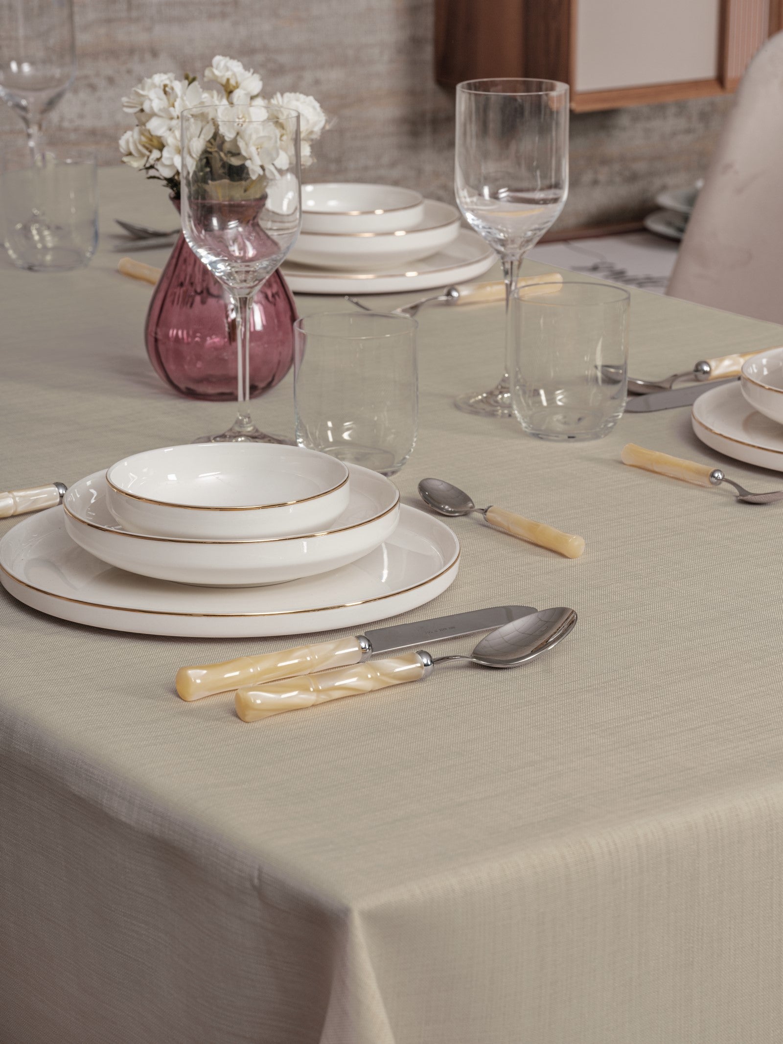 Cotton Box Plain Tablecloth Beige 155x220