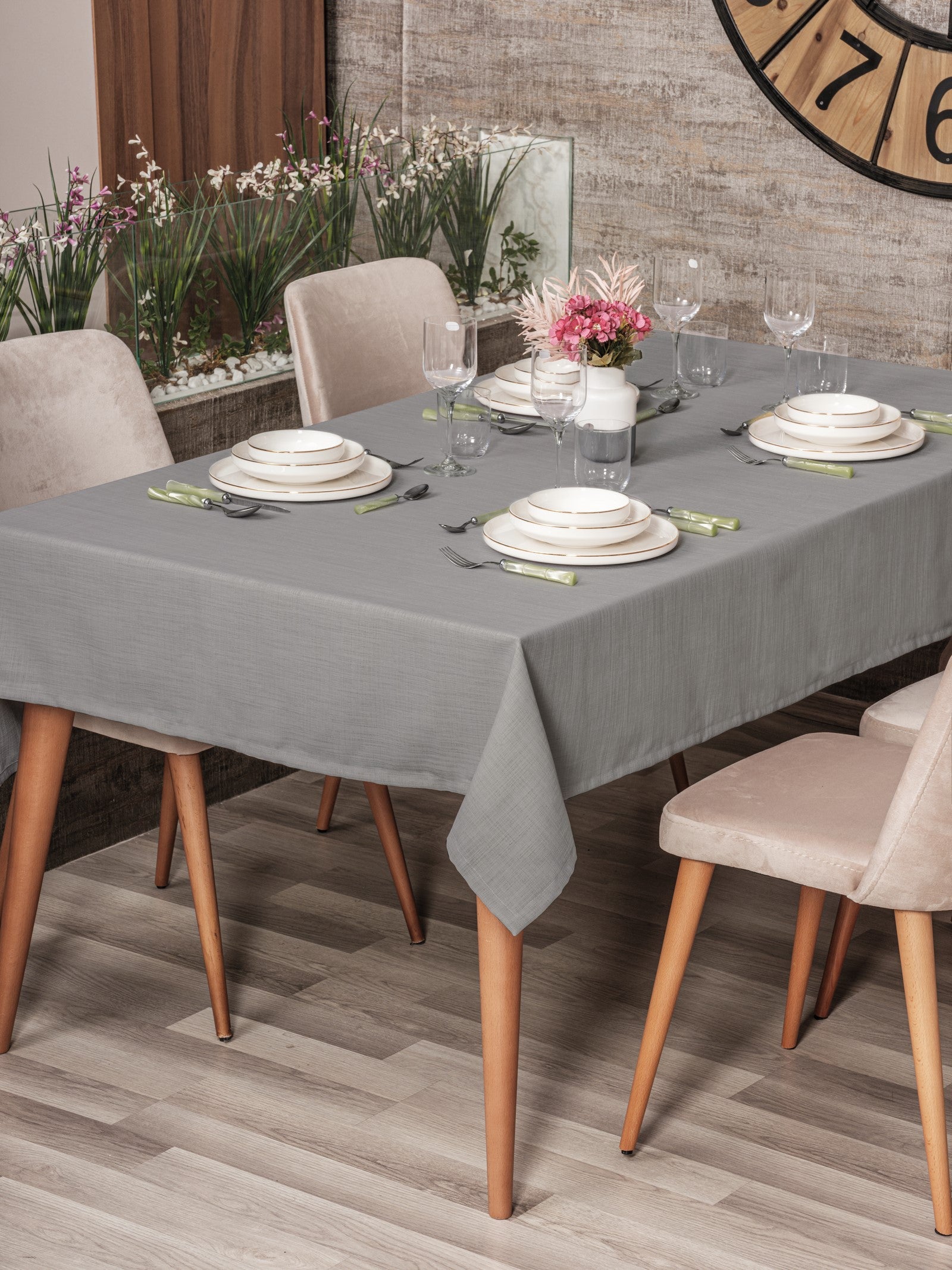 Cotton Box Plain Tablecloth Gray 155x220
