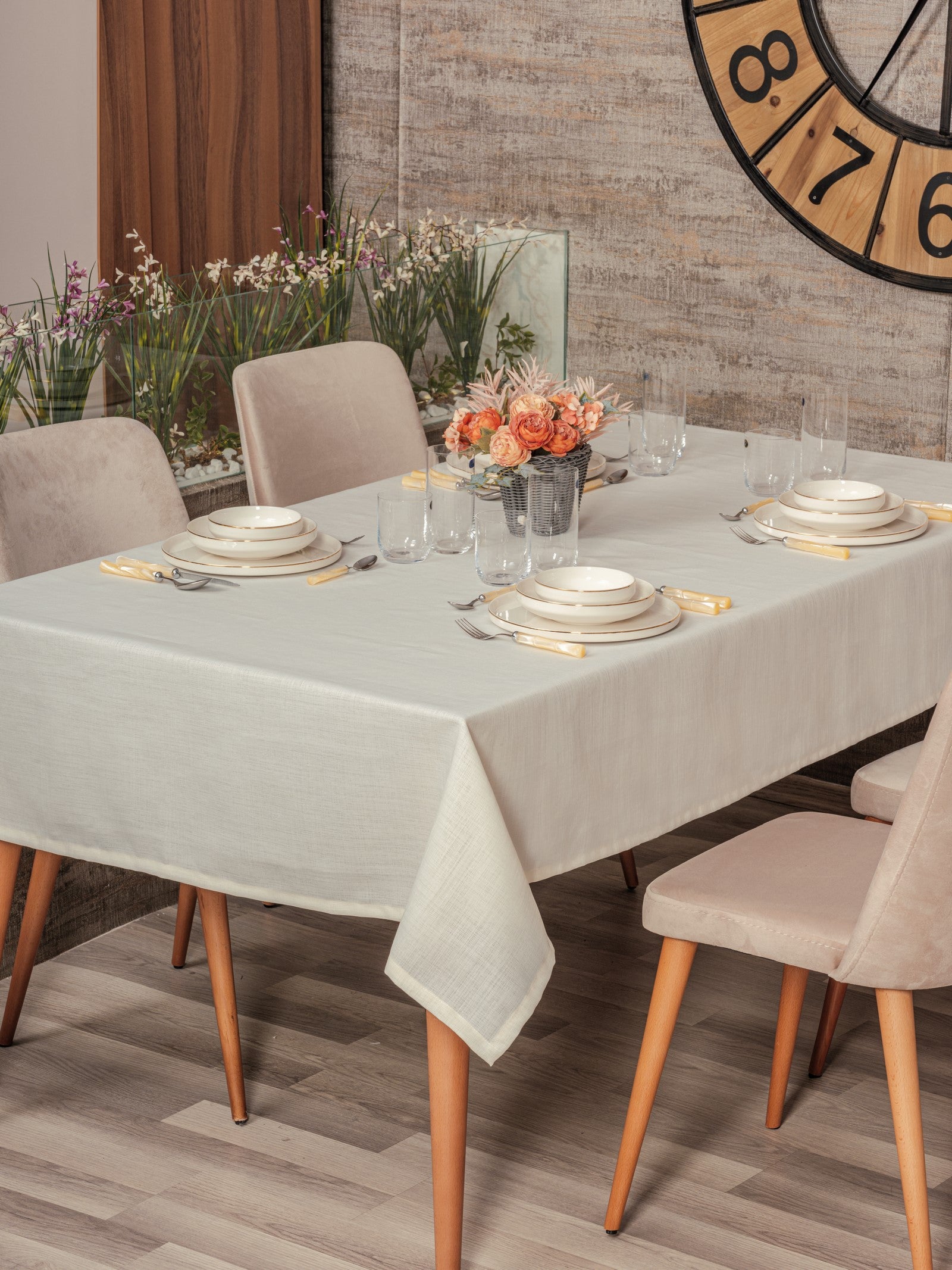 Cotton Box Plain Tablecloth Cream 155x160