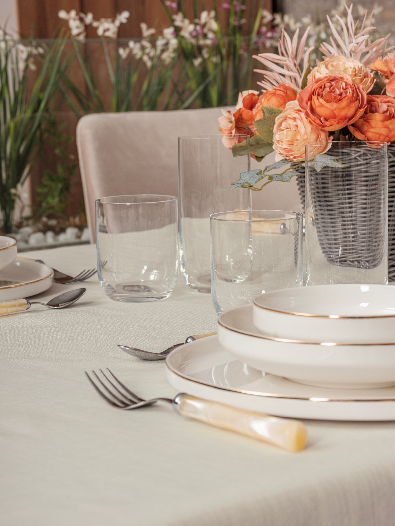 Cotton Box Plain Tablecloth Cream 155x220
