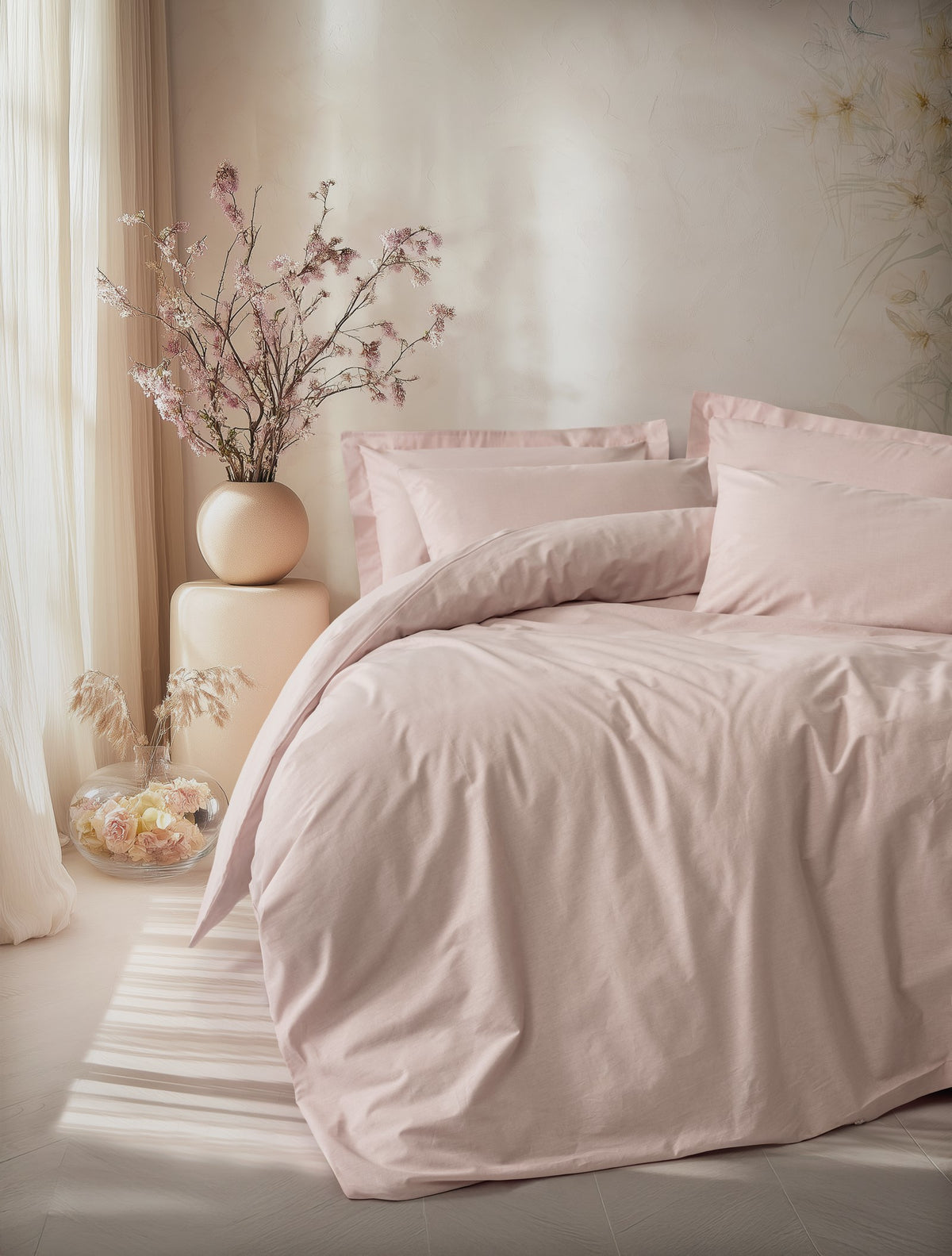 Cotton Box Plain Single Duvet Cover Set Plain Powder