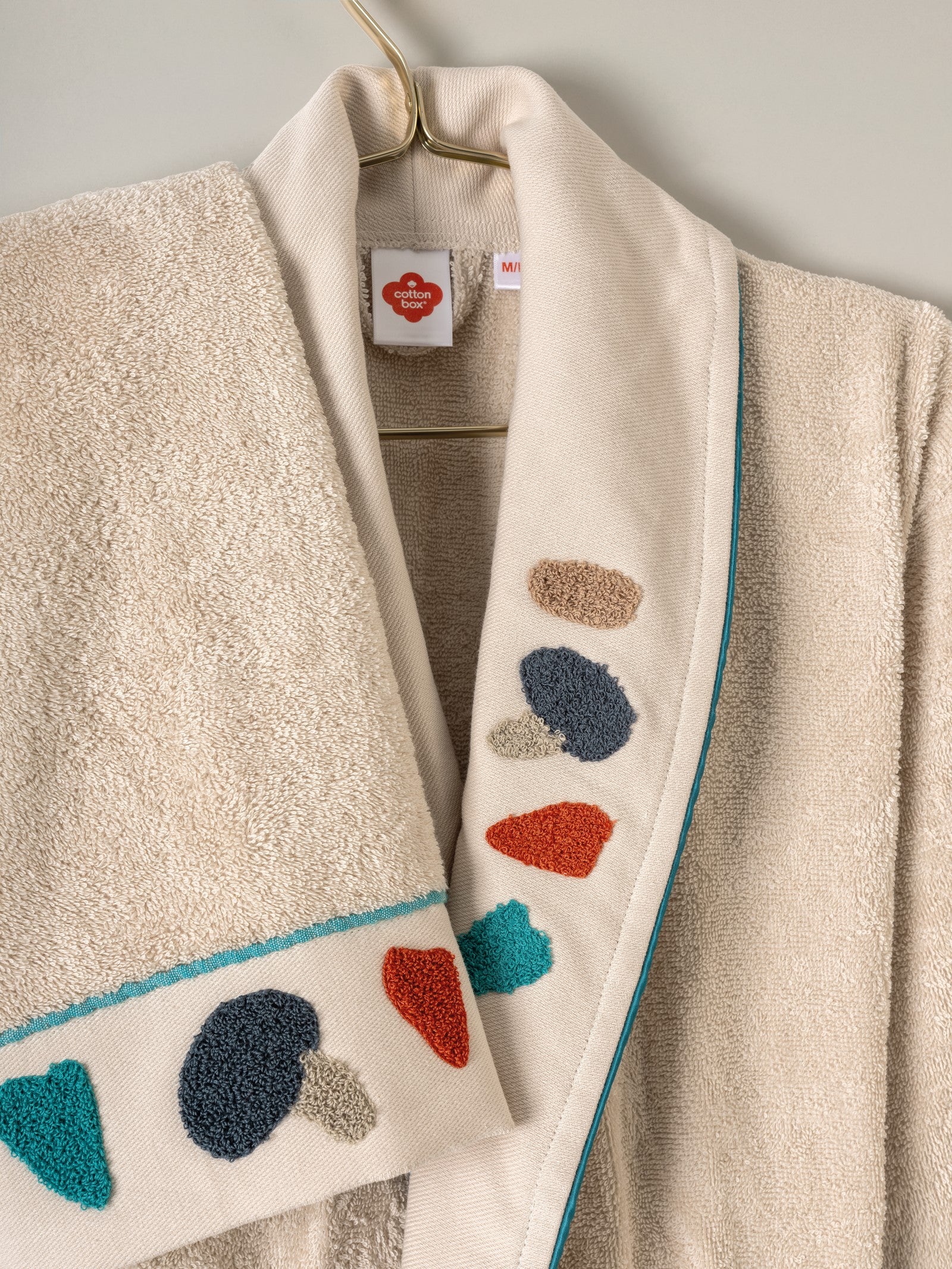 Cotton Box Puff Embroidered Family Bathrobe Set Gaja Beige-Petrol