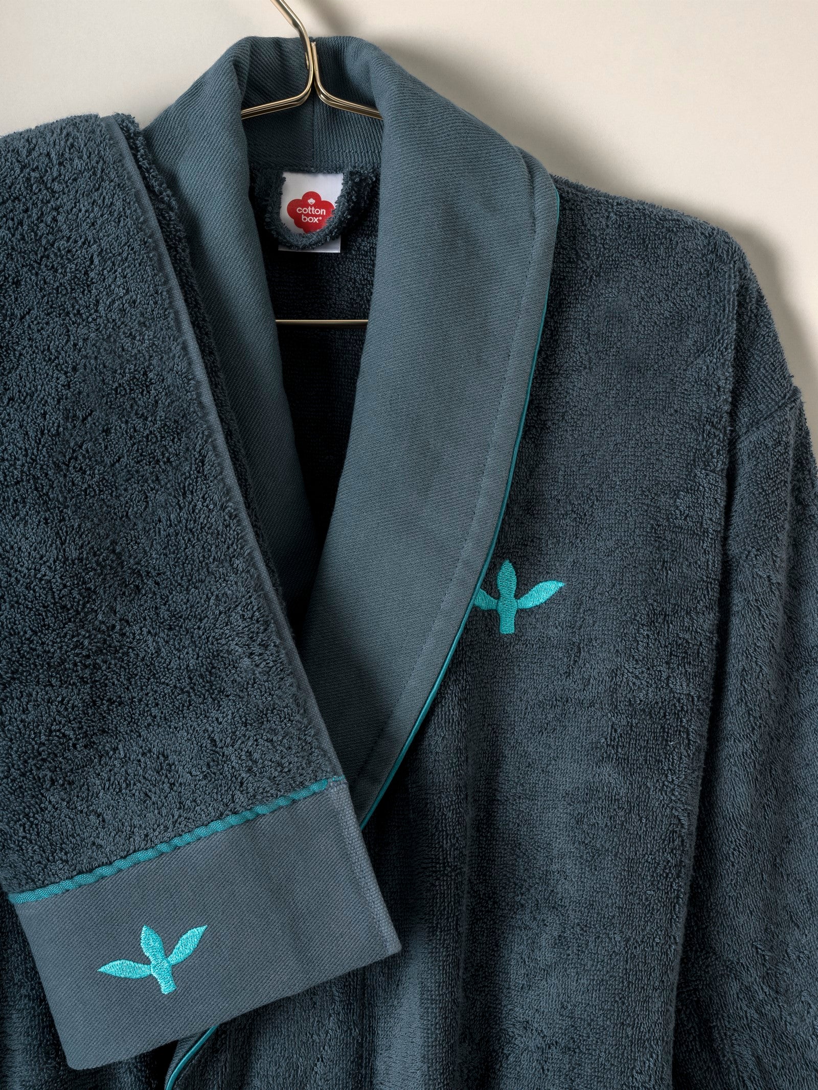 Cotton Box Puff Embroidered Family Bathrobe Set Gaja Beige-Petrol